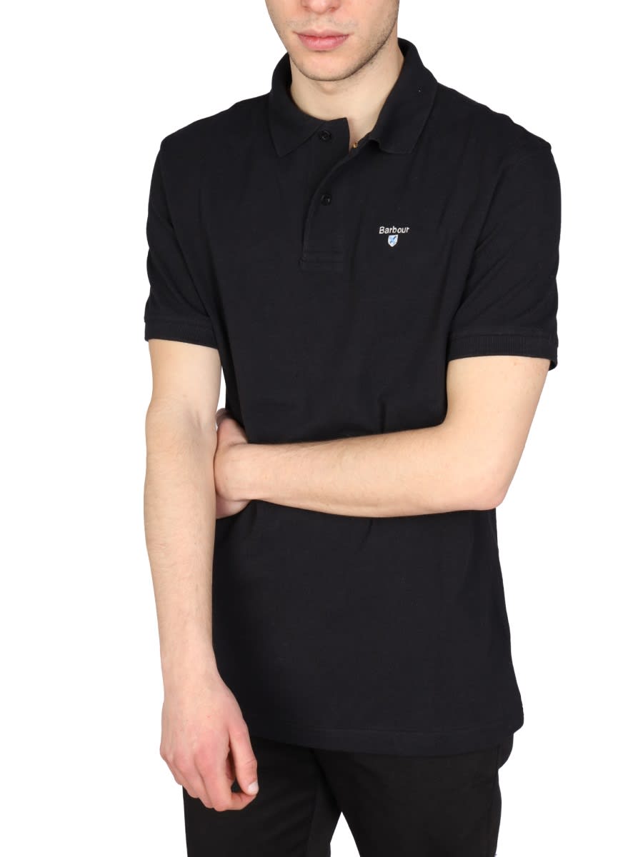 Barbour Embroidered Cotton Polo In Black