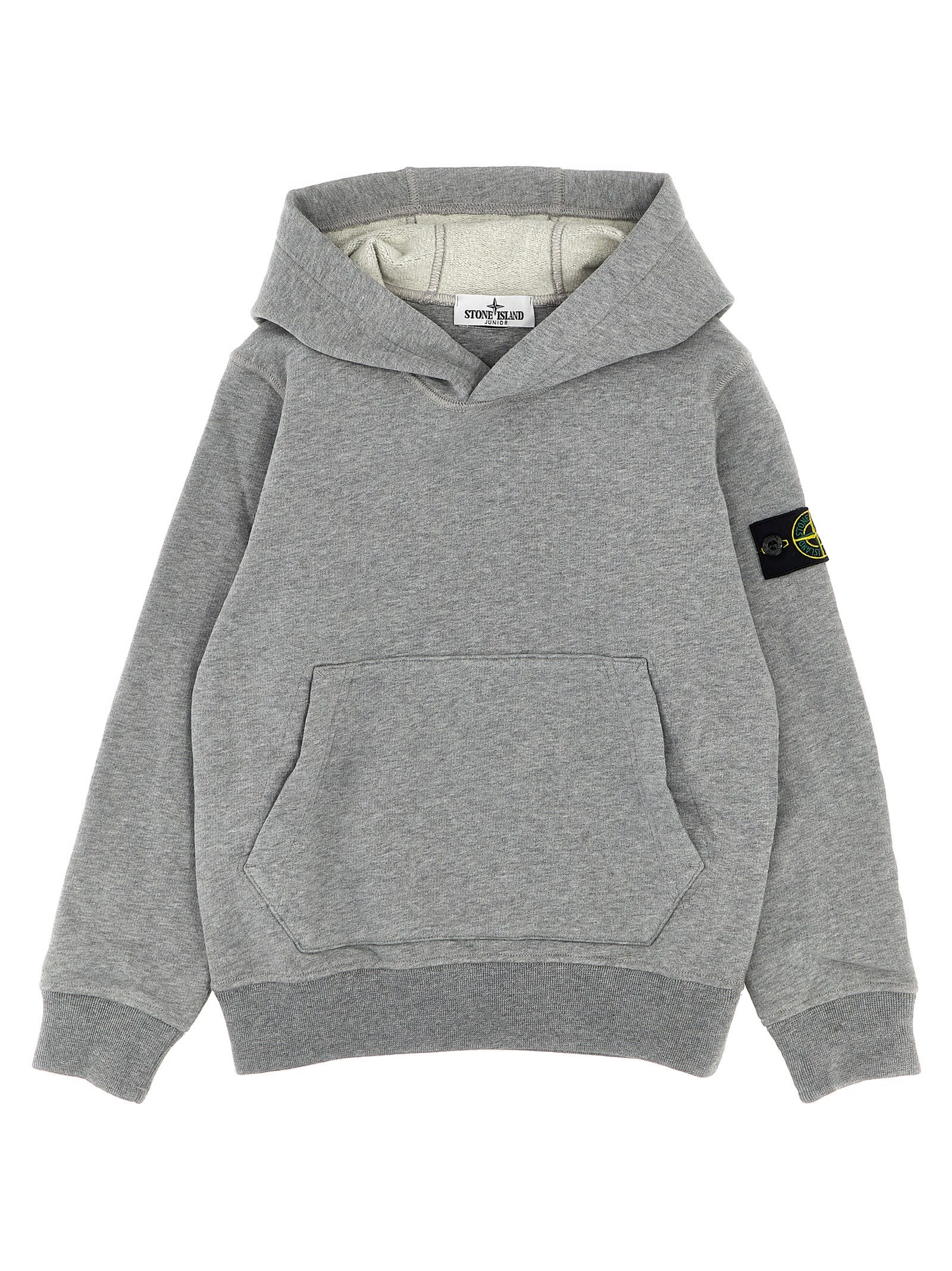 Stone Island Compass-patch Pullover Hoodie In Gray