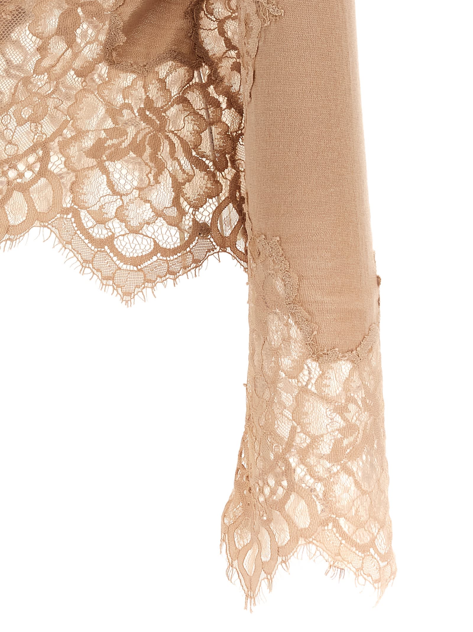 Ermanno Scervino Lace Insert Sweater Sweaters And Cardigans Beige In Neutral
