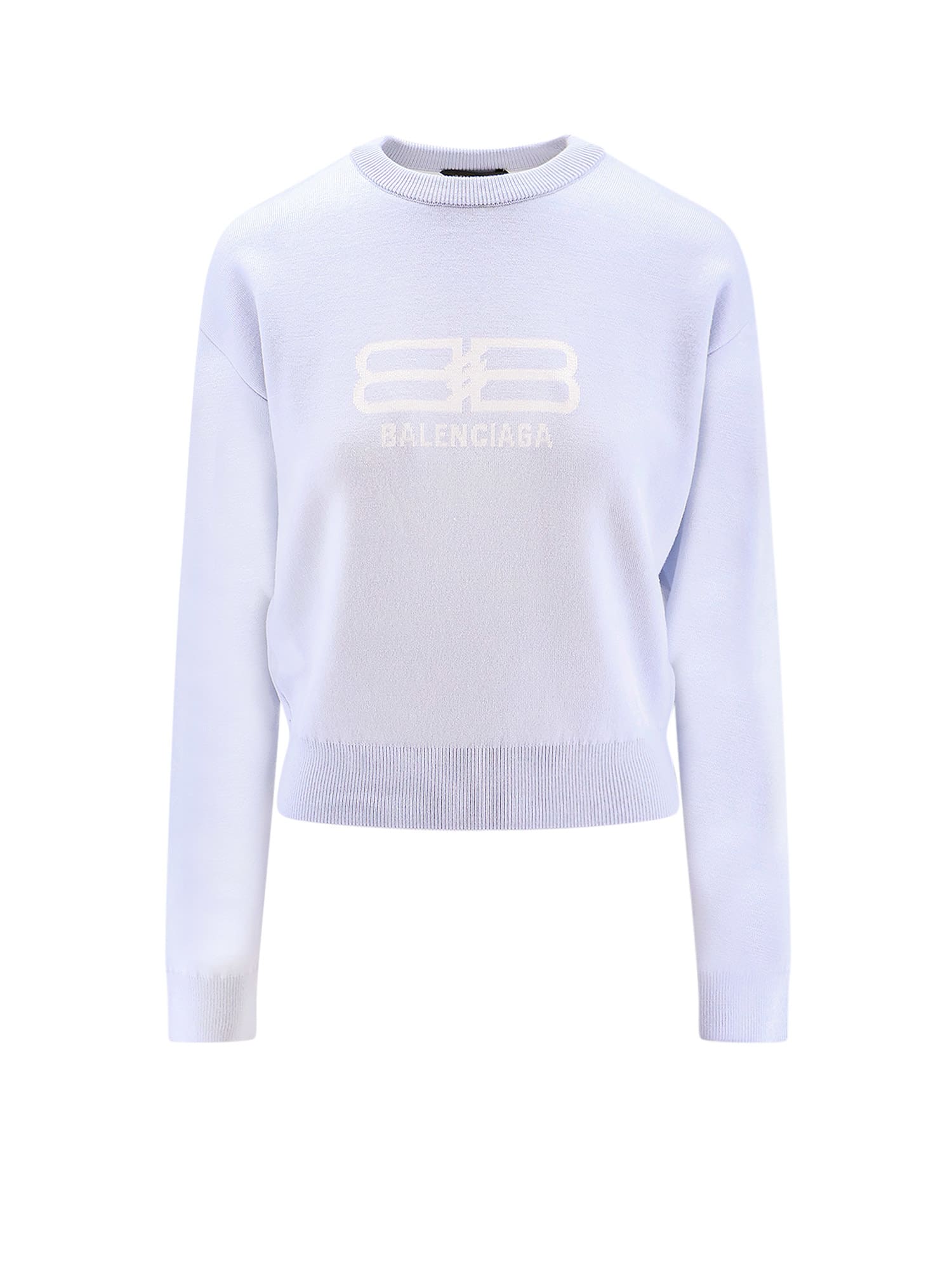 Balenciaga Women Wool And Cotton Blend Sweater In Blue