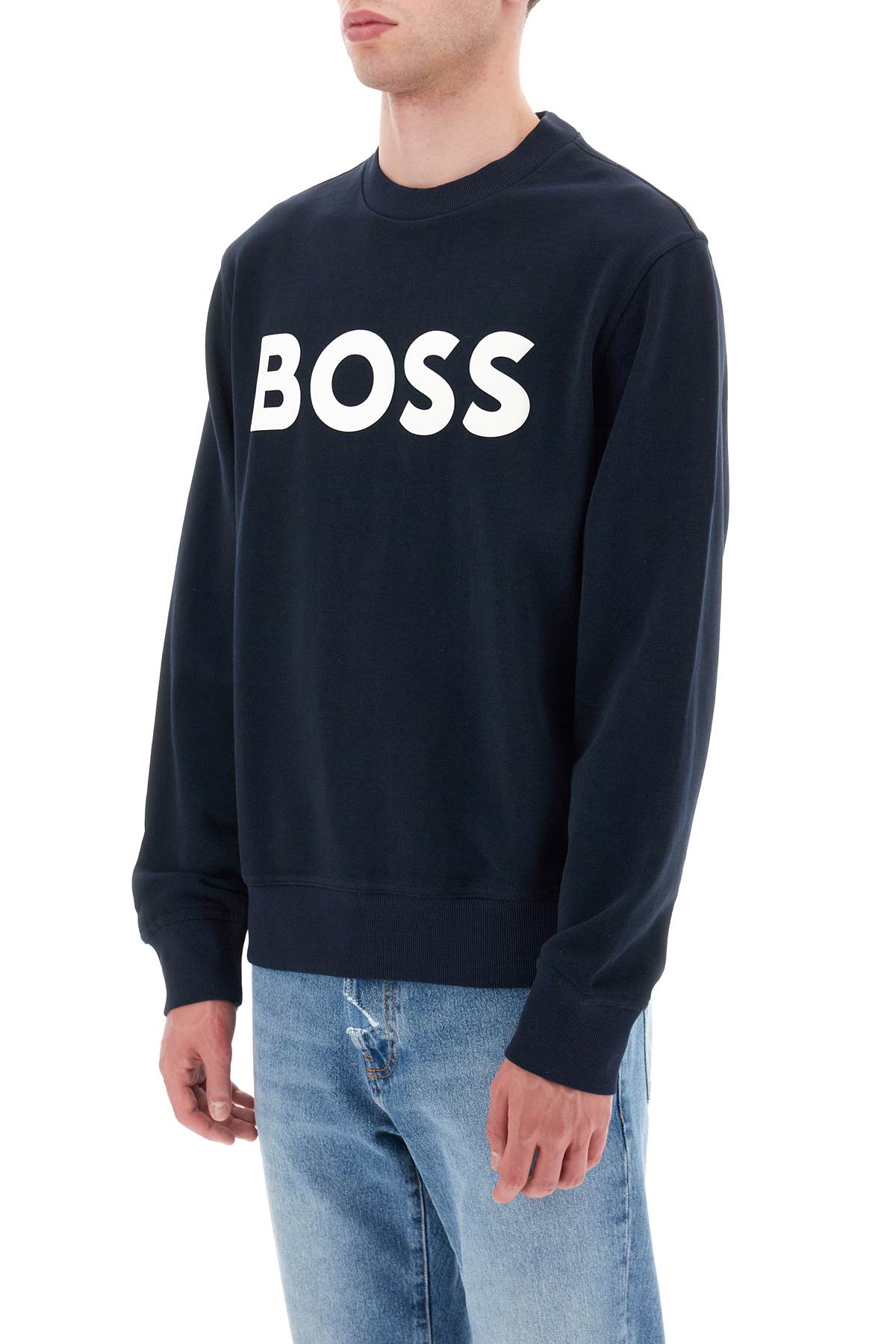 Shop Hugo Boss Logo Print Sweatshirt In Dark Blue (blue)