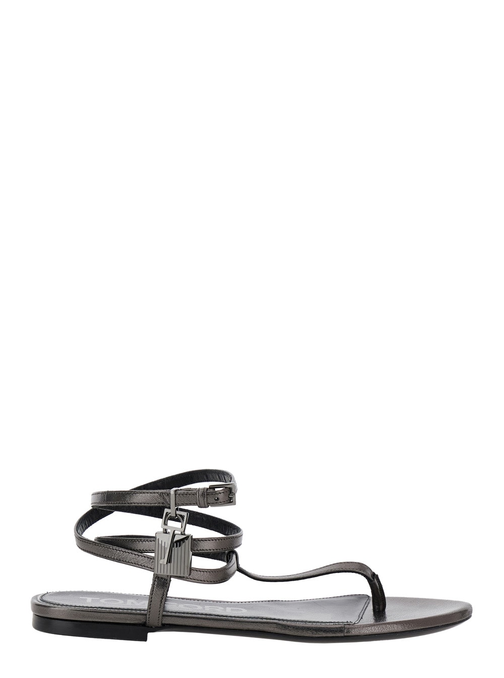 Shop Tom Ford Metallic Low Sandal With Padlock In Leather Woman