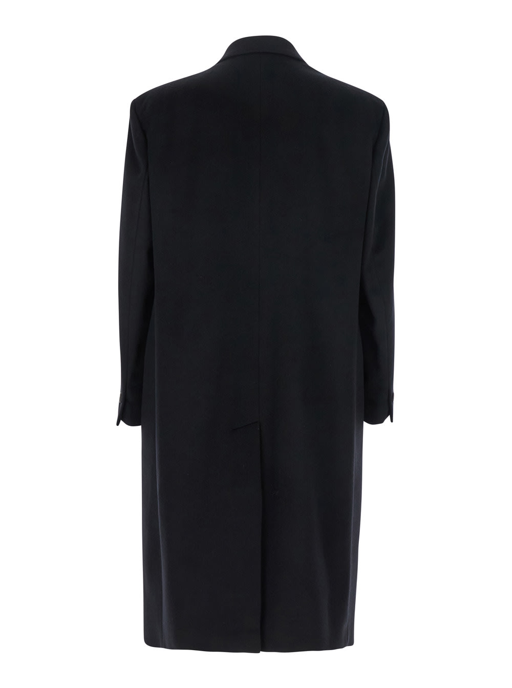 Black Double-breasted Coat With Pointed Lapels In Wool Blend Man