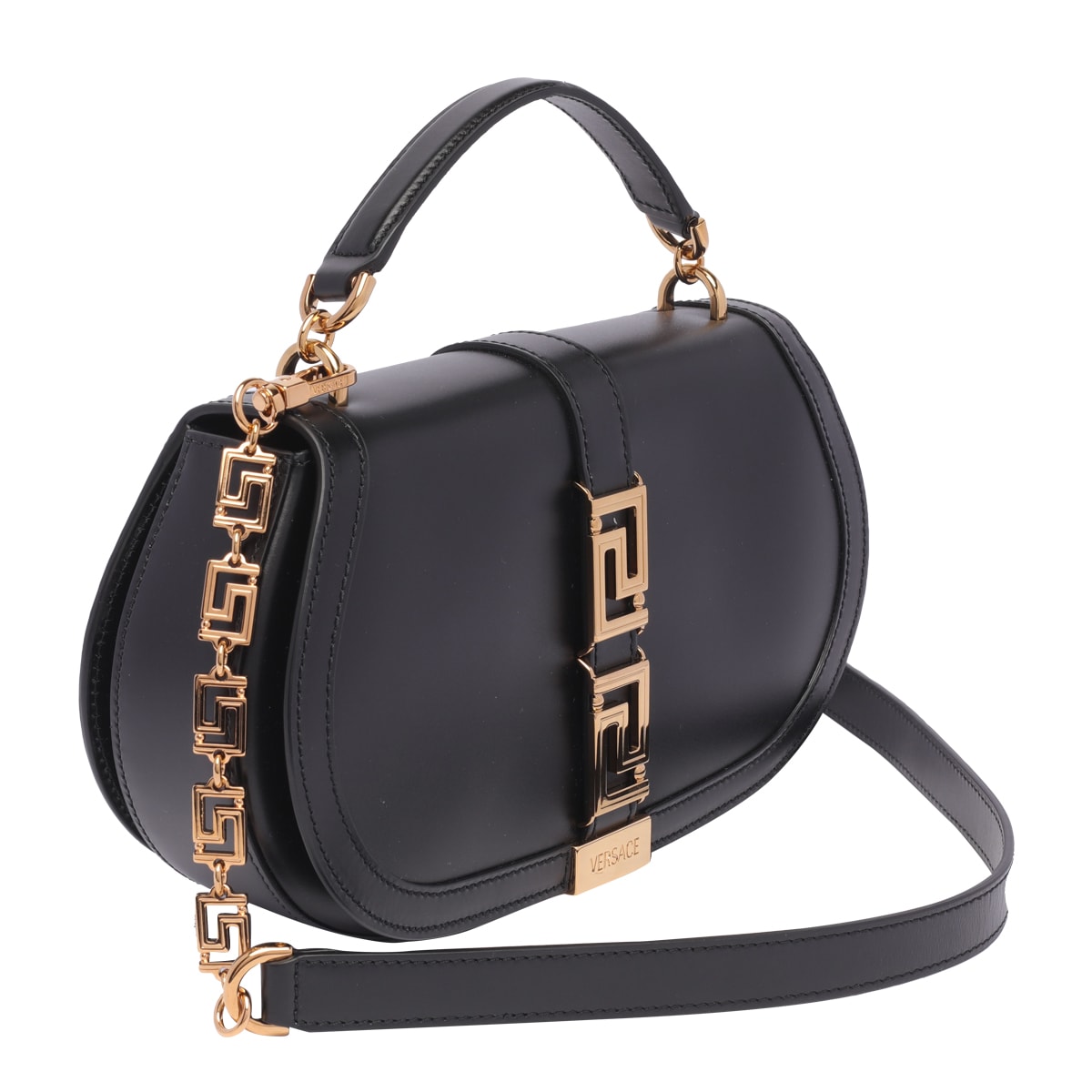 Shop Versace Mini Greca Goddess Crossbody Bag In Black