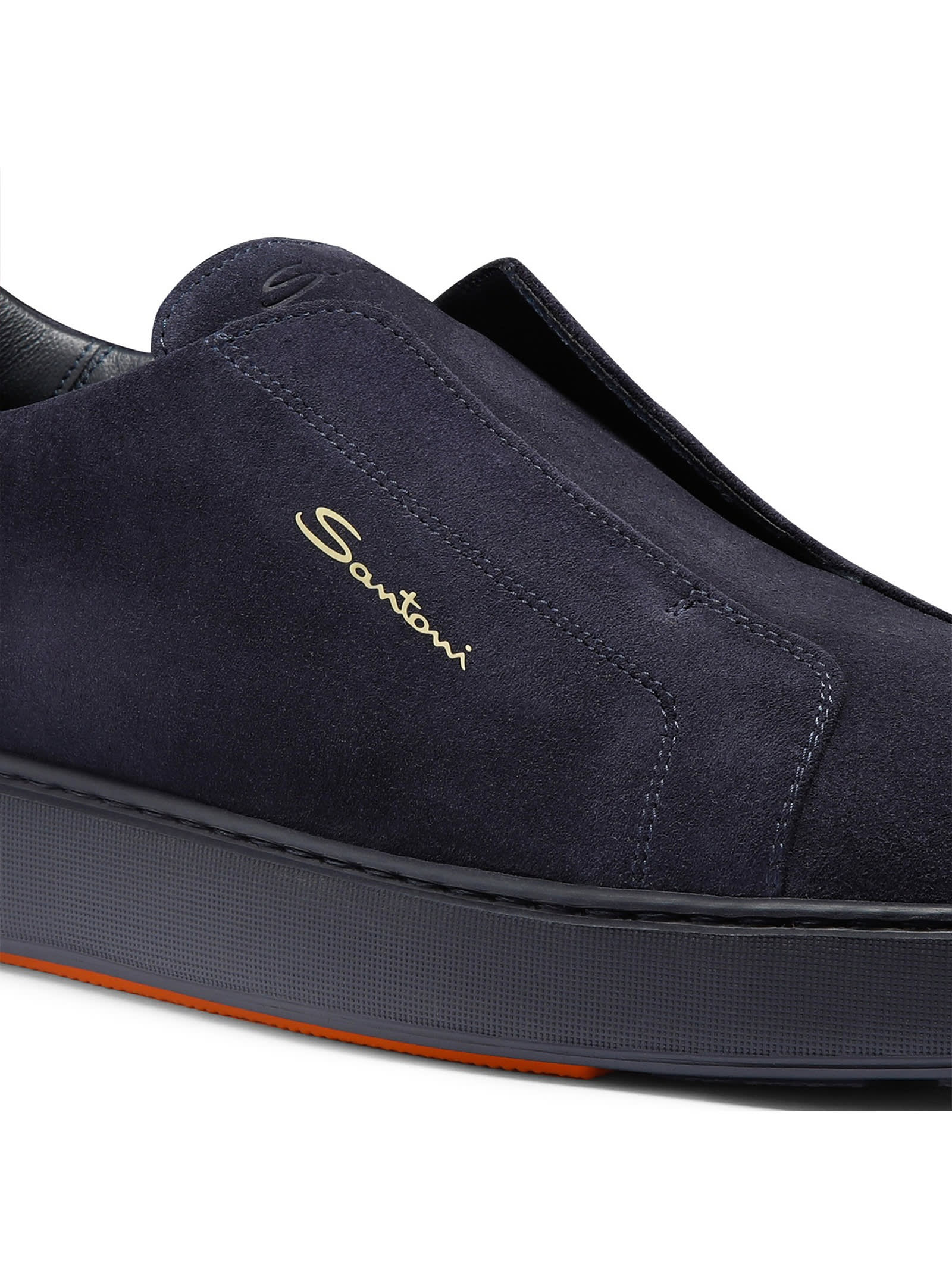 Shop Santoni Suede Slip-on Sneaker In Blu