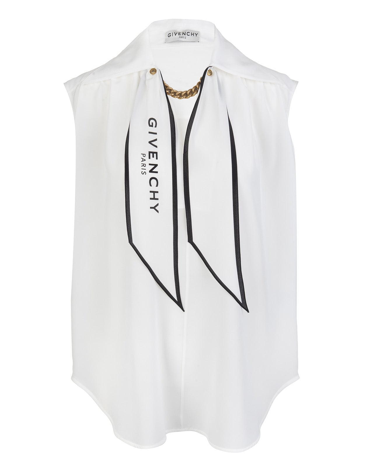 Givenchy White Silk Top With Chain And Logo Scarf In Bianco