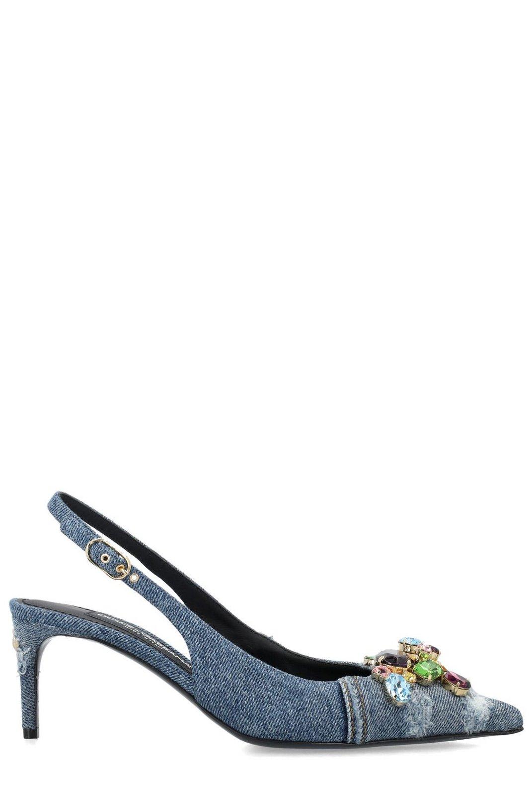 Shop Dolce & Gabbana Crystal-embellished Pointed-toe Pumps In Blue
