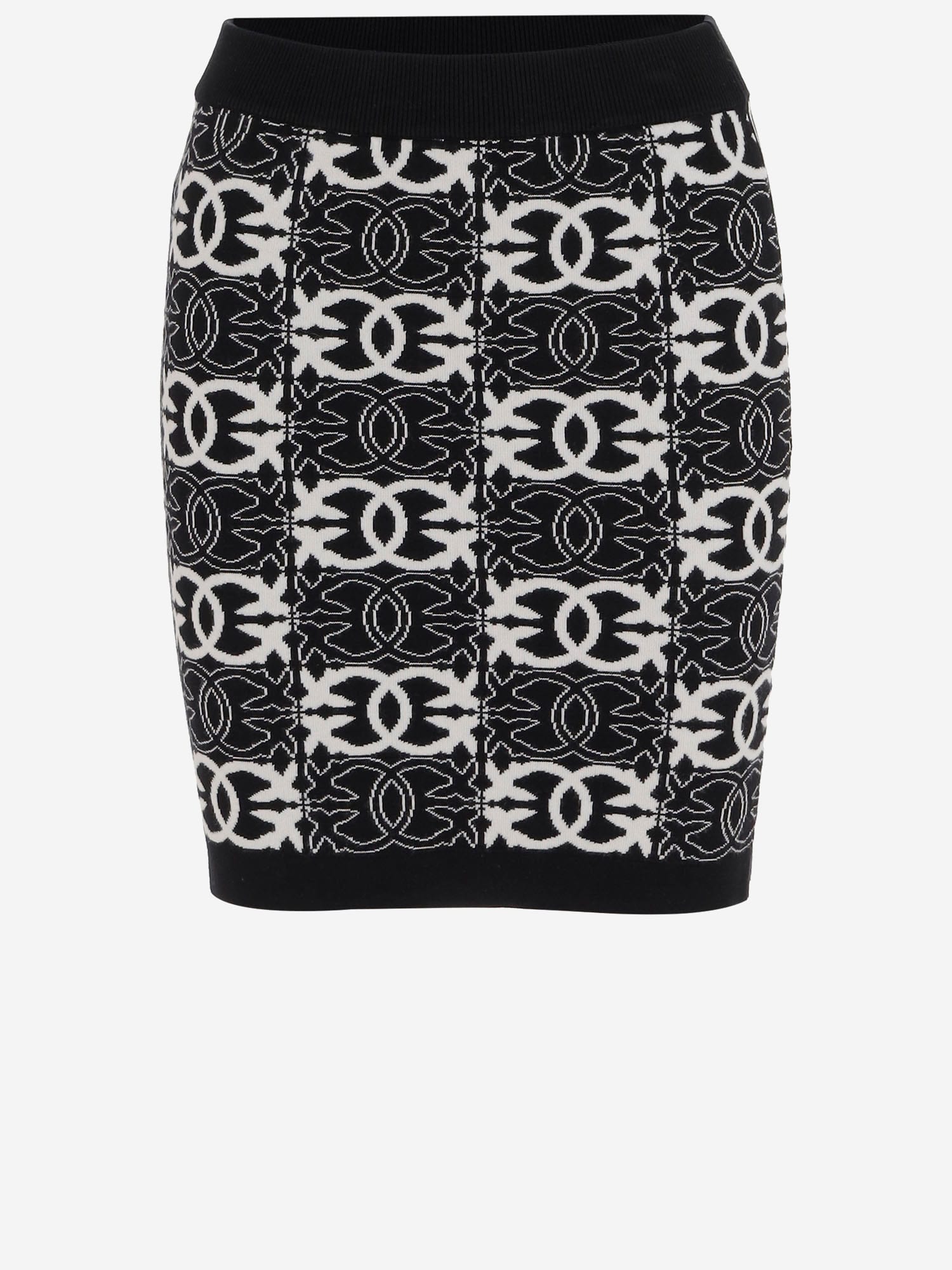 Pinko Elasticated-waistband Logo-patterned Skirt In Black