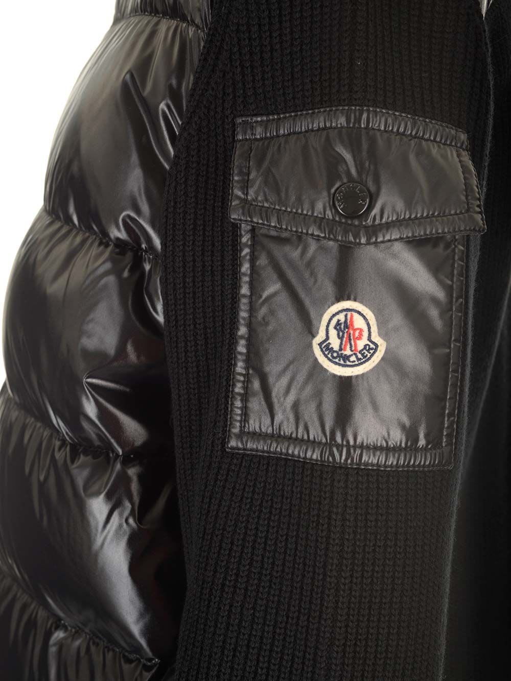 Shop Moncler Wool Cardigan In Black