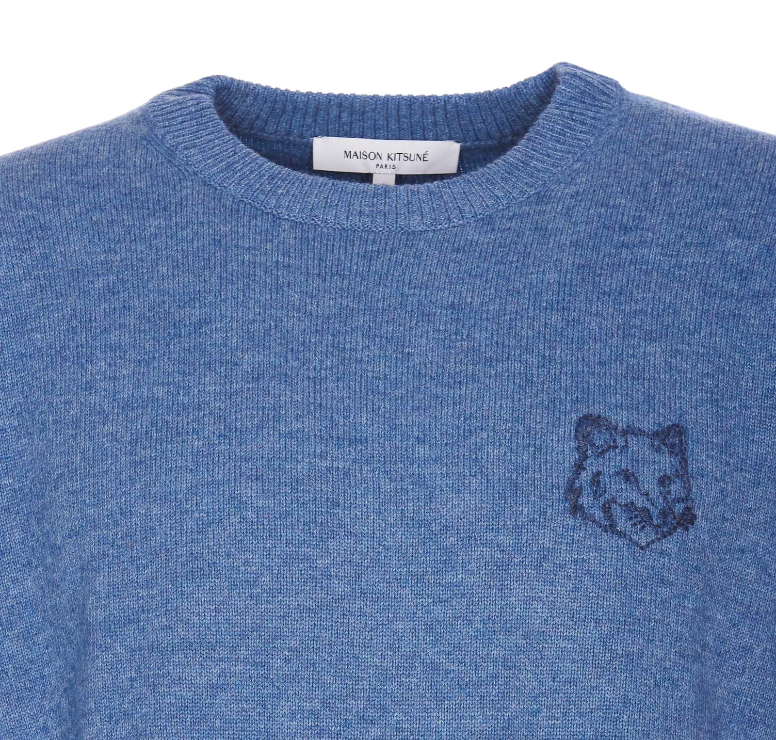 Shop Maison Kitsuné Fox Head Embroidered Sweater In Blue