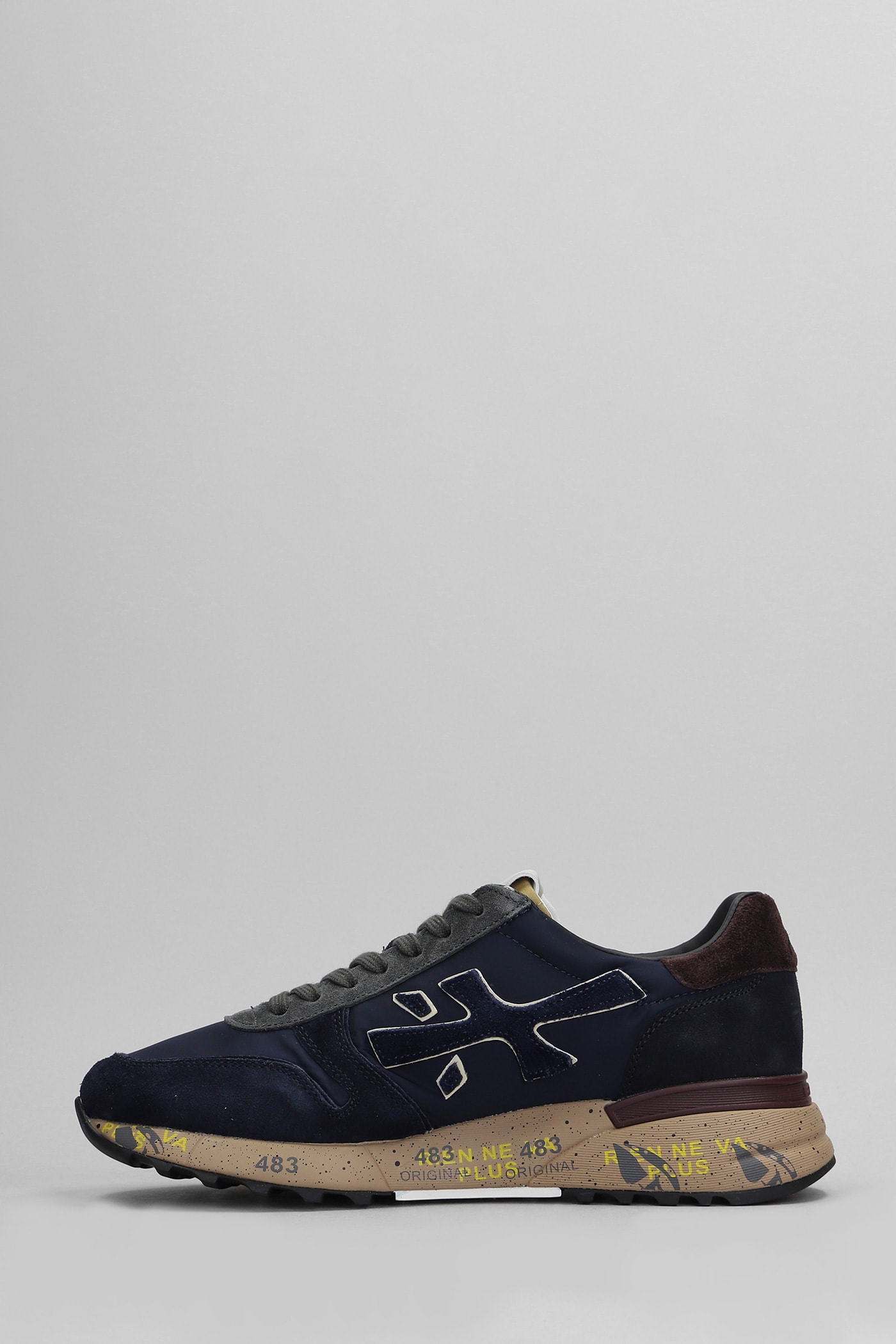 Shop Premiata Mick Sneakers In Blue Suede And Fabric