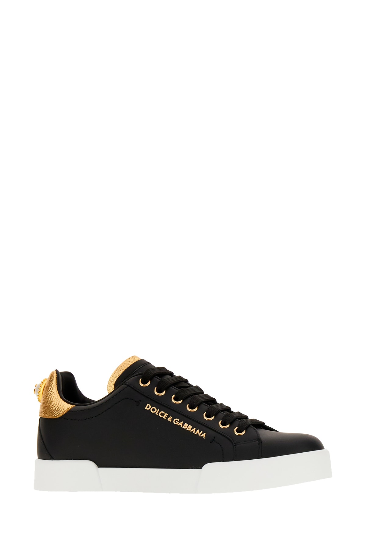 Shop Dolce & Gabbana Black Nappa Leather Portofino Sneakers In Black Gold