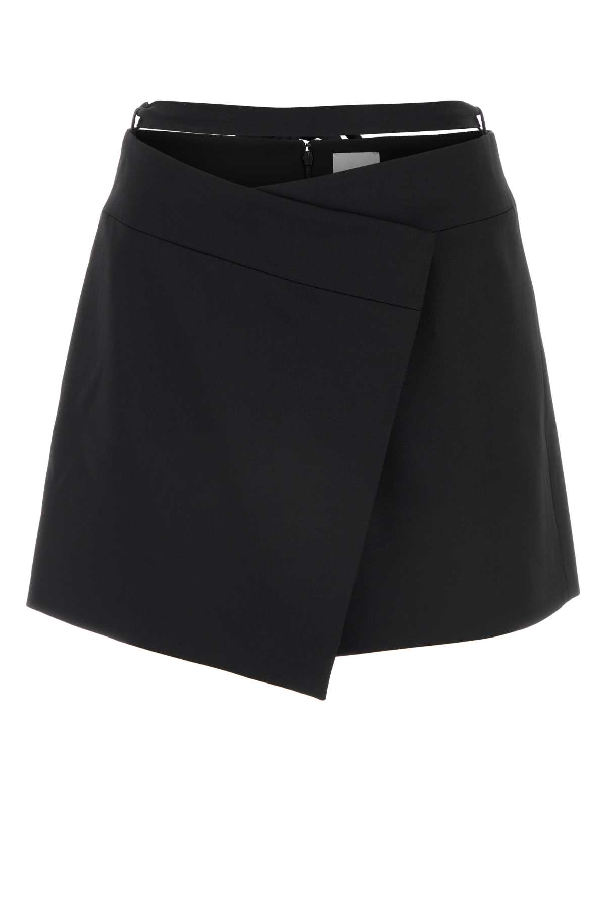 Black Stretch Wool Mini Skirt