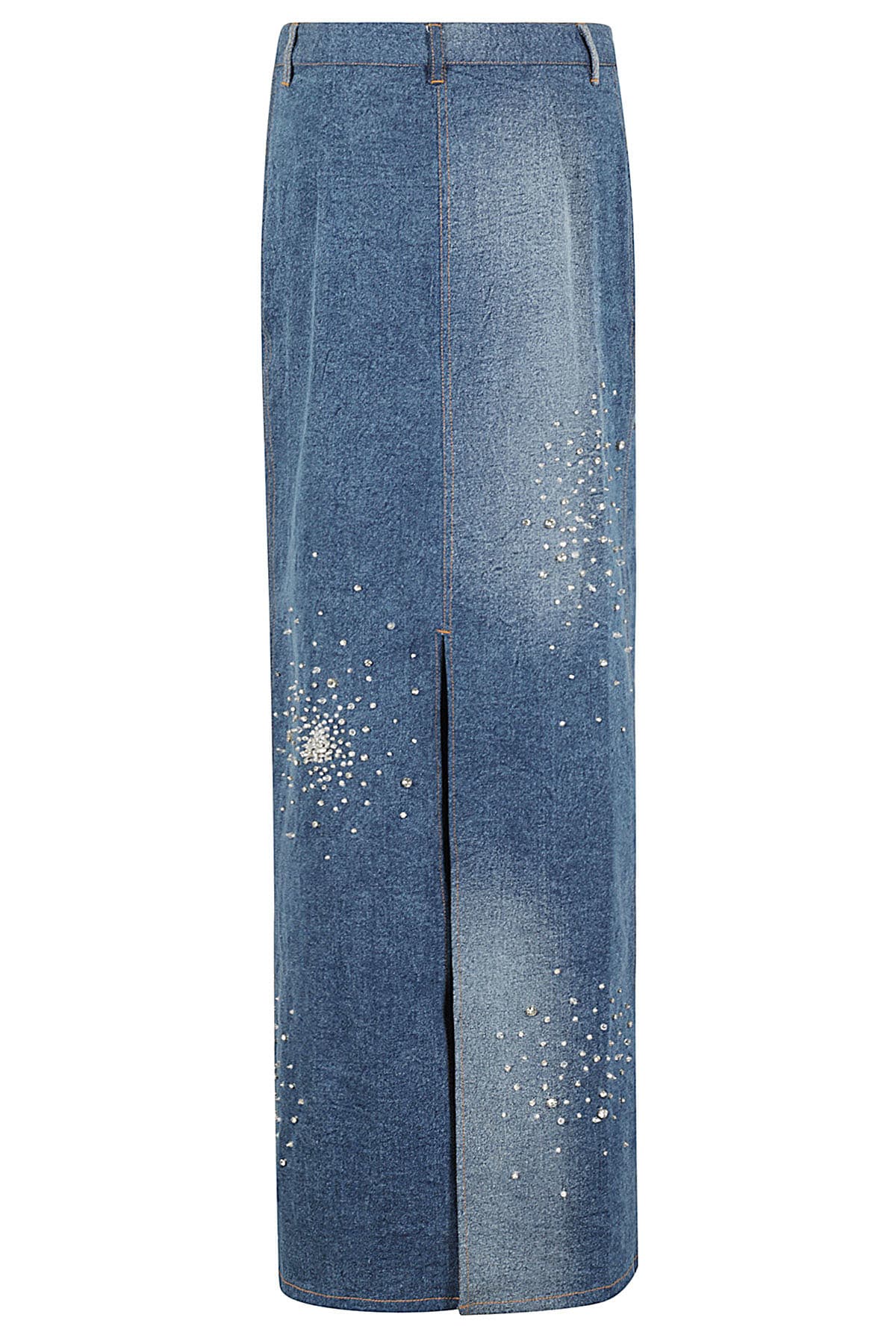 Shop Des Phemmes Tie Dye Embroidered Denim Midi Skirt
