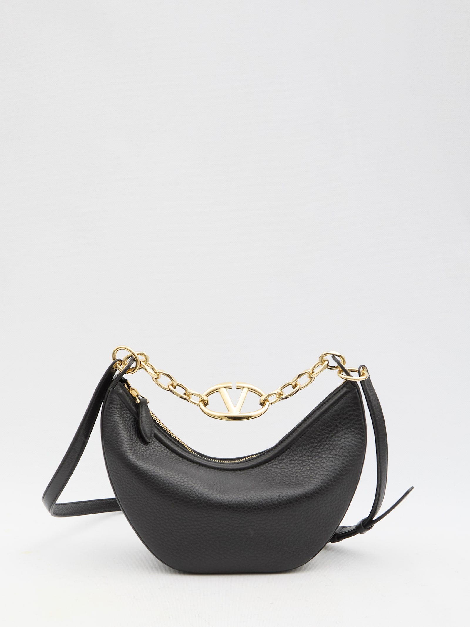 Shop Valentino Small Vlogo Moon Hobo Bag In Black