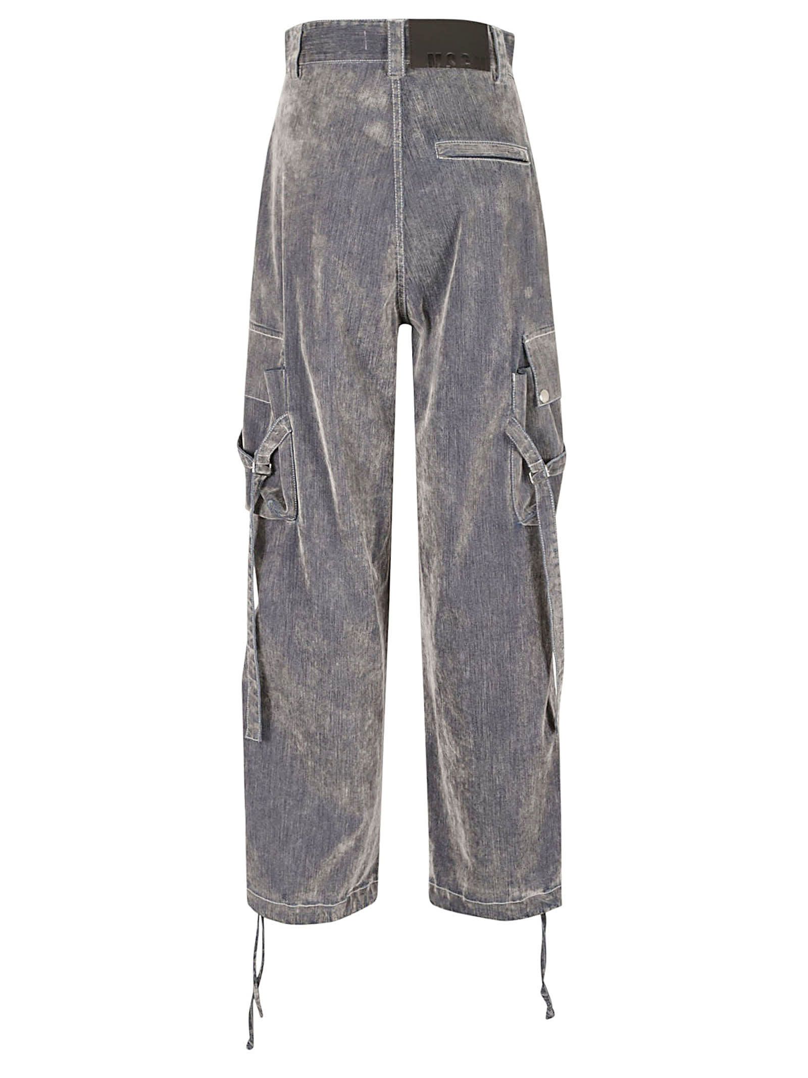Shop Msgm Wide Leg Side Pockets Cargo Jeans In Grey