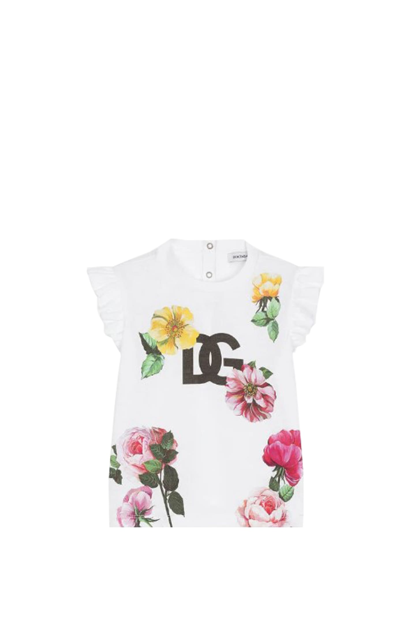Shop Dolce & Gabbana Jersey T-shirt With Flower Print And Dg Logo In White