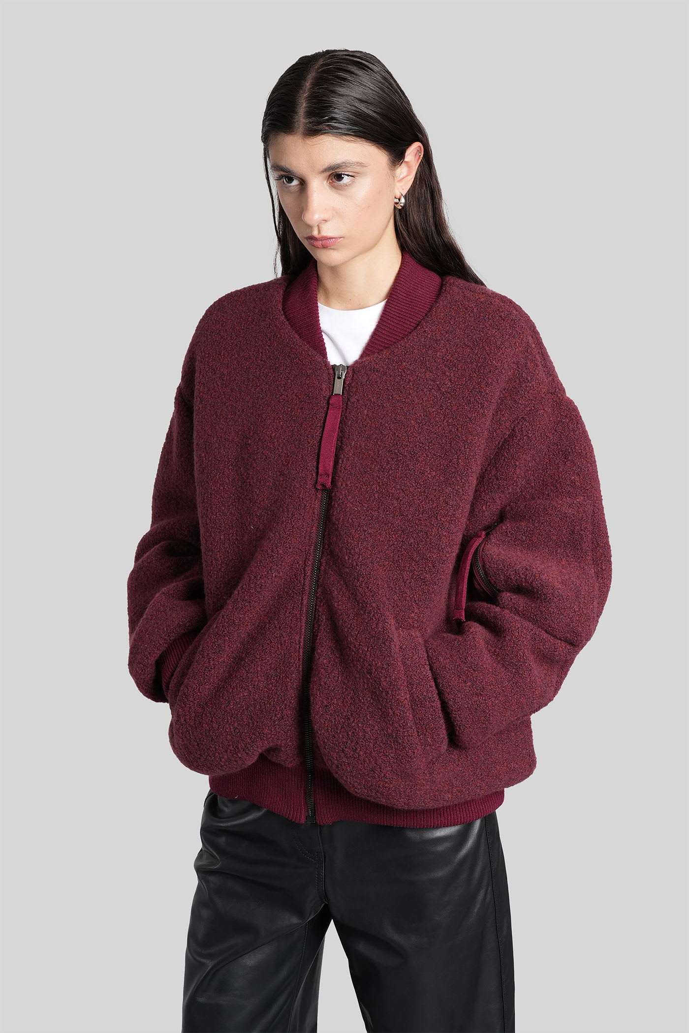 Laneus Bomber Jacket In Bordeaux Wool In Burgundy