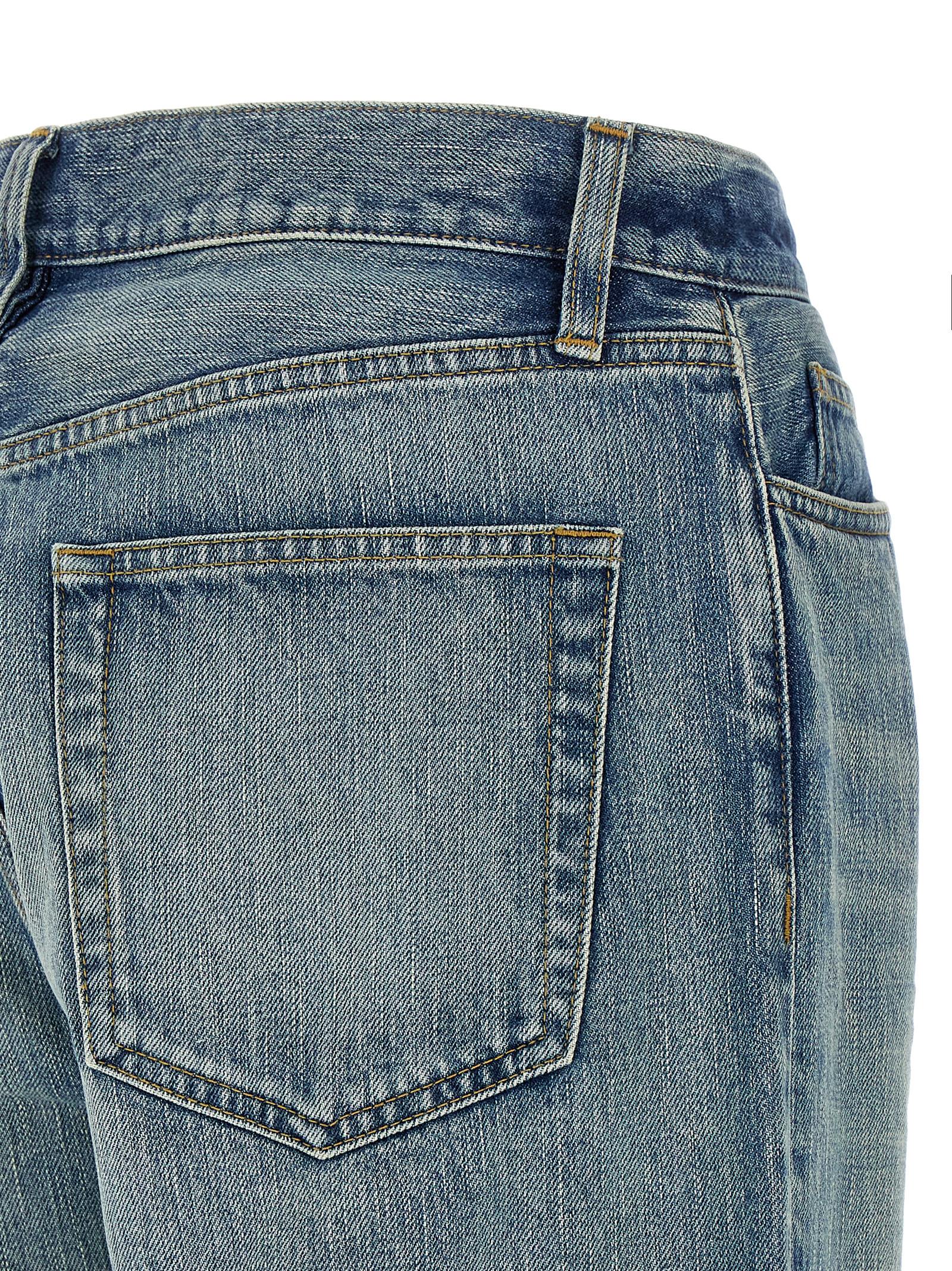 Fear Of God Five-pocket Raw Hem Straight Leg Jeans In Blue