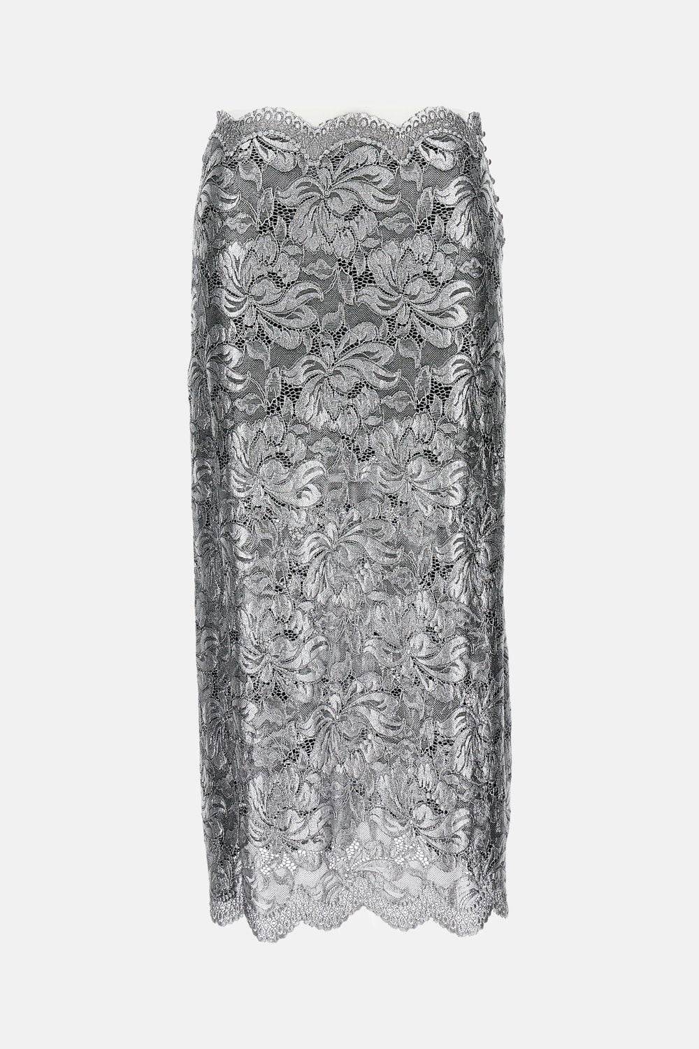 Rabanne Lacquered Transparent Lace Maxi Skirt In Gray