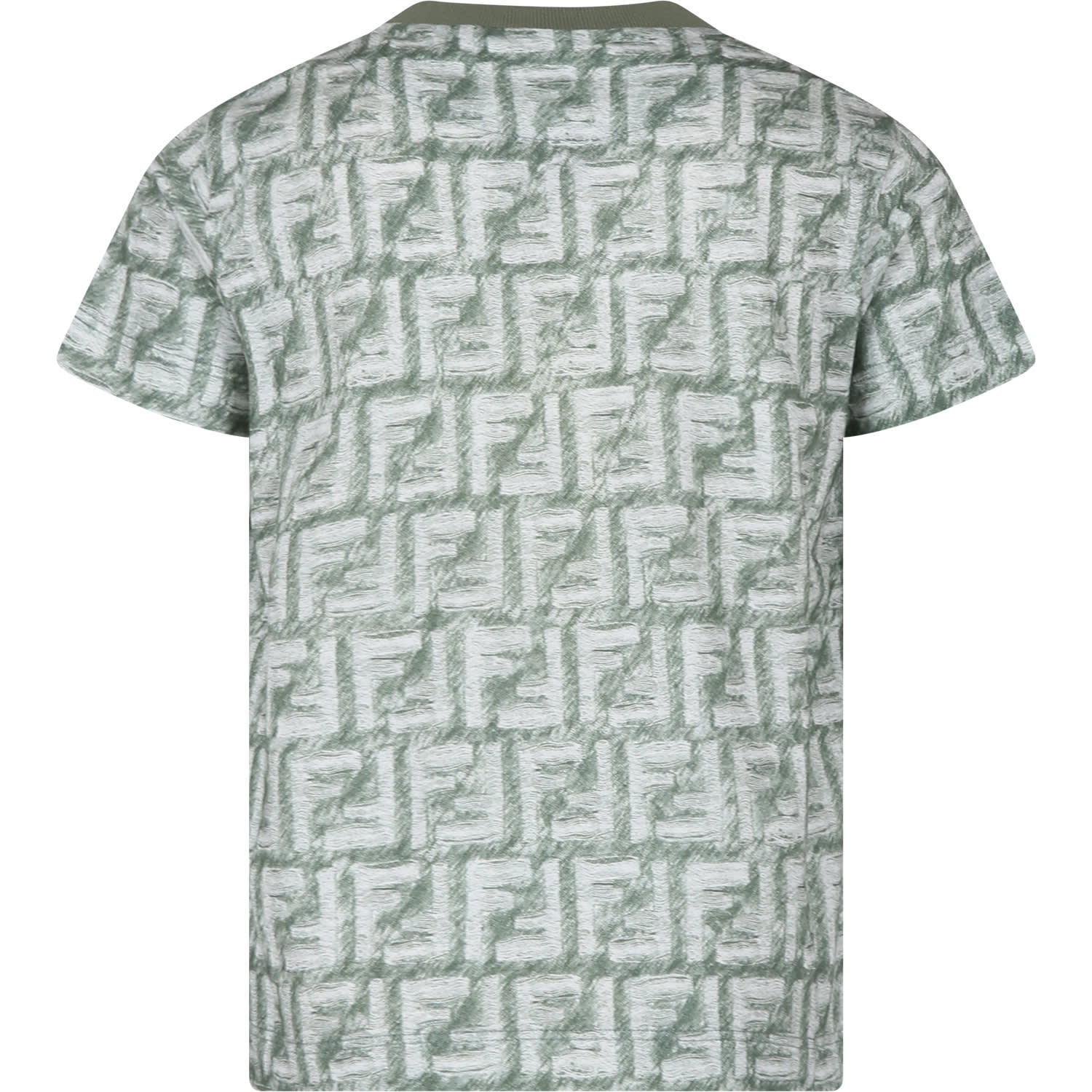 Shop Fendi Green T-shirt For Boy With Iconic Ff In Filirrea