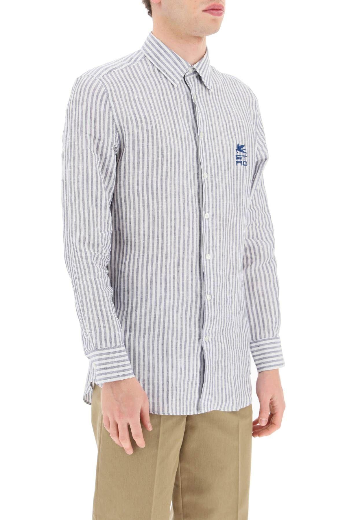 ETRO STRIPED LINEN SHIRT WITH CUBE LOGO
