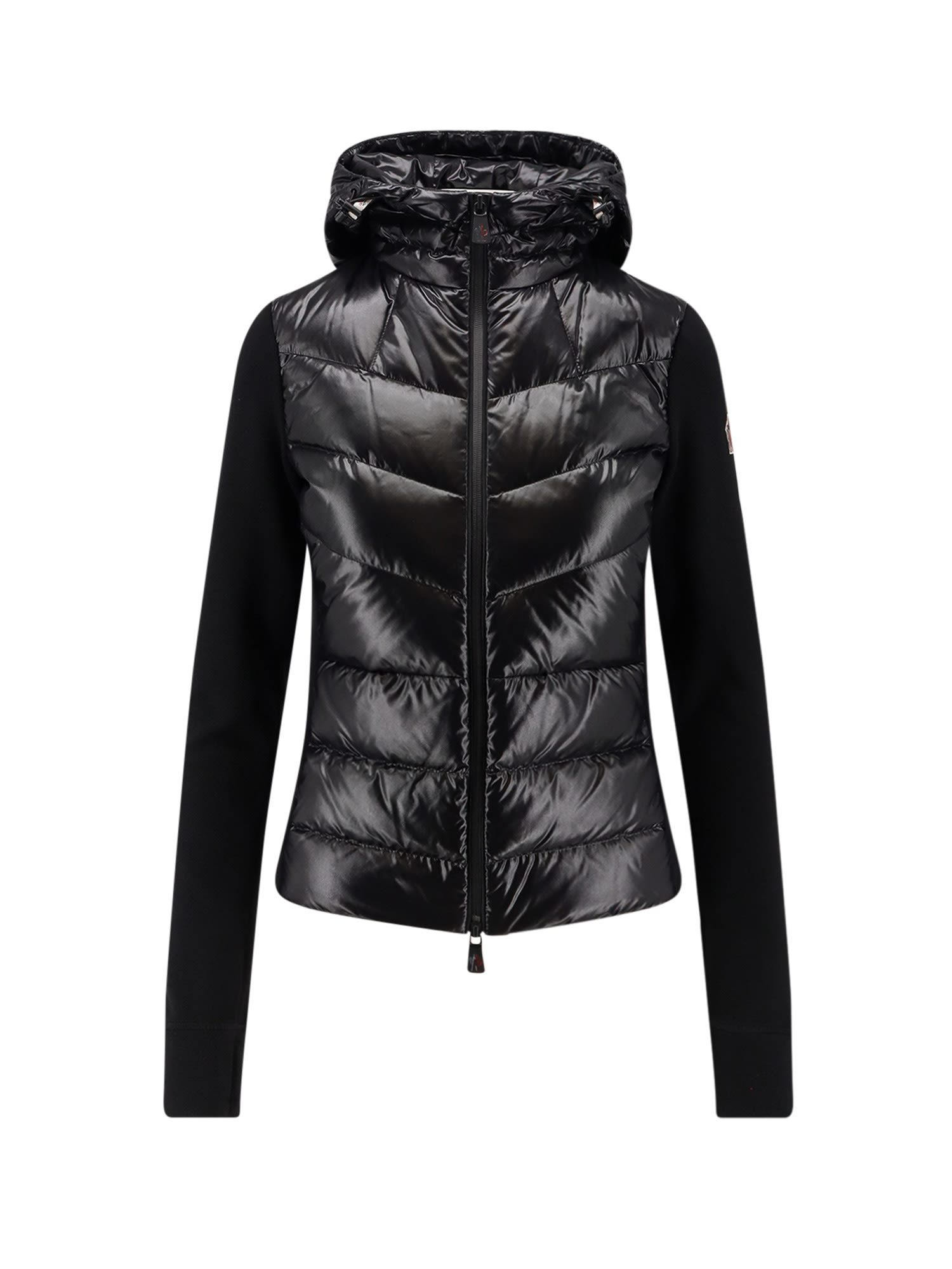 Moncler Quilted Fleece Jacket With Hood And Sleeves In Black