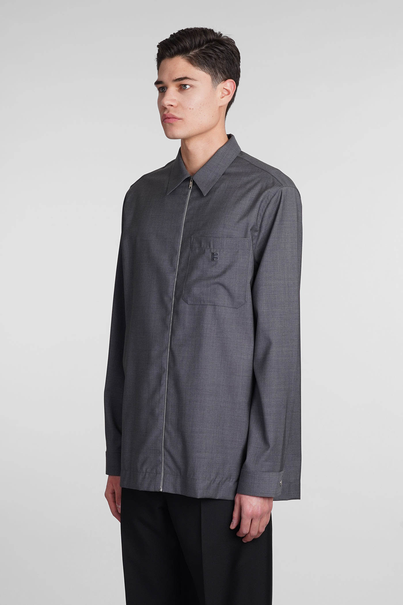 Shop Givenchy Shirt In Grey Wool