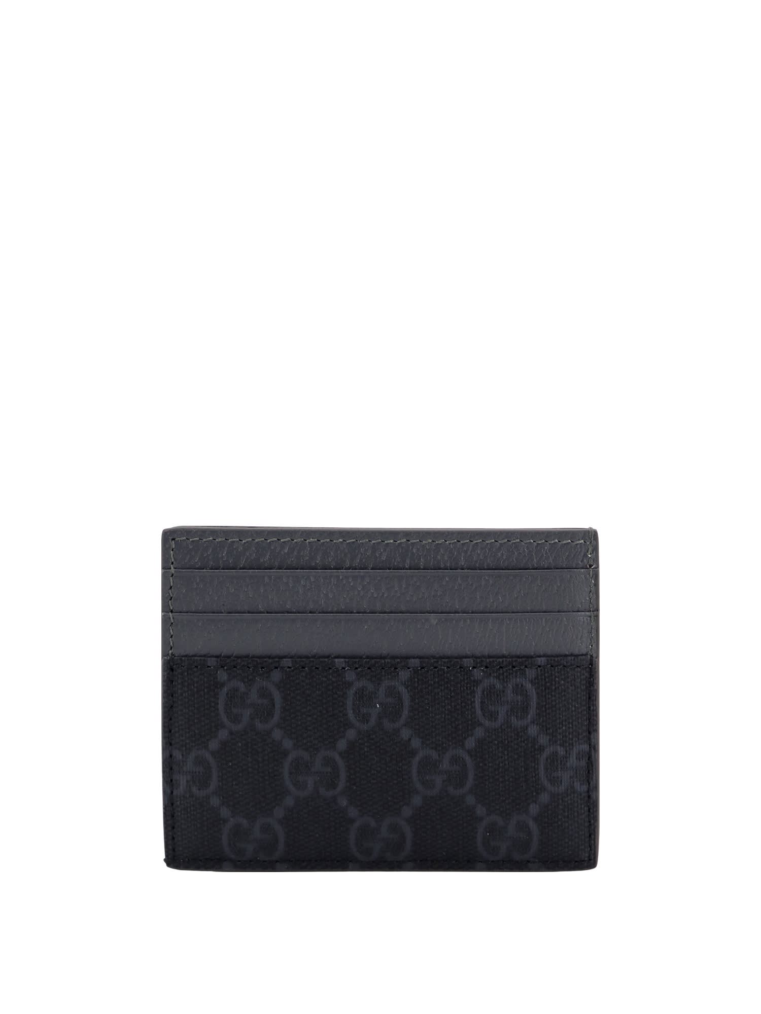 Gucci Leather-trimmed Gg Canvas Card Holder In Gray