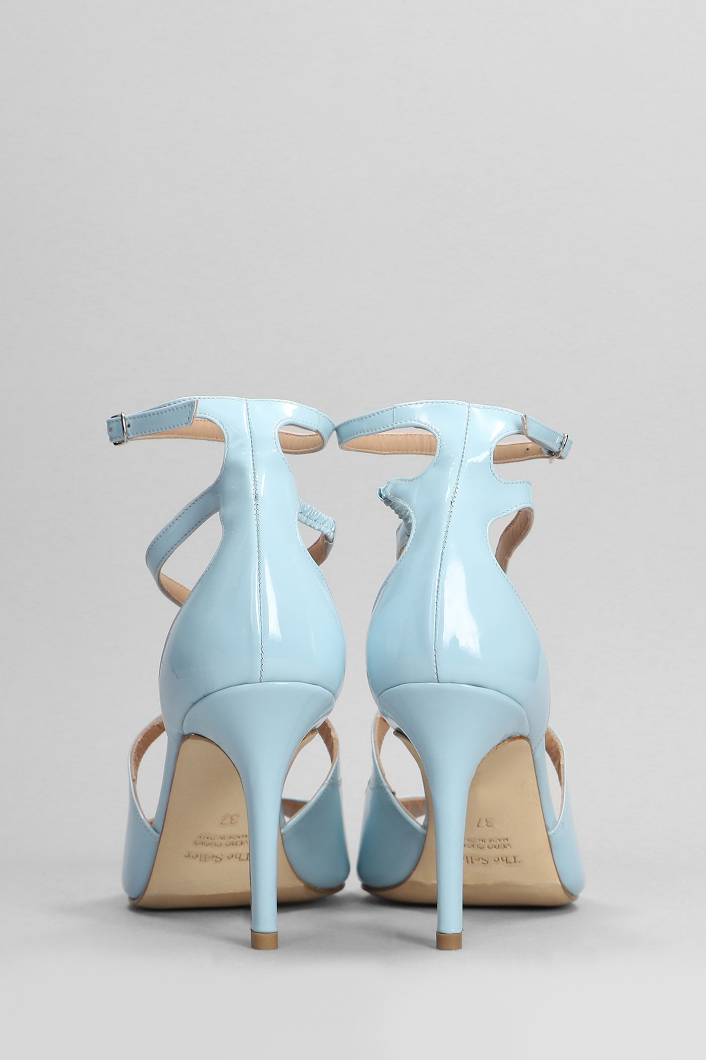 Shop The Seller Sandals In Cyan Patent Leather