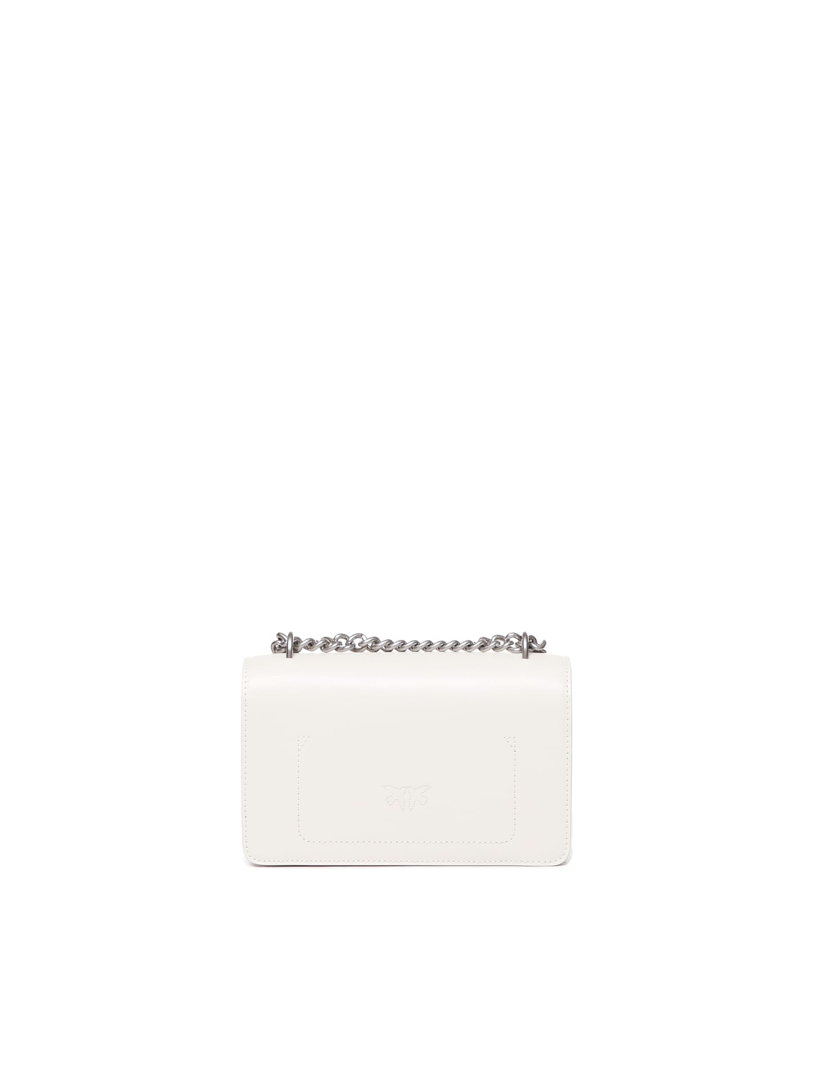 Pinko Love One Mini Bag In Bianco Seta-old Silver