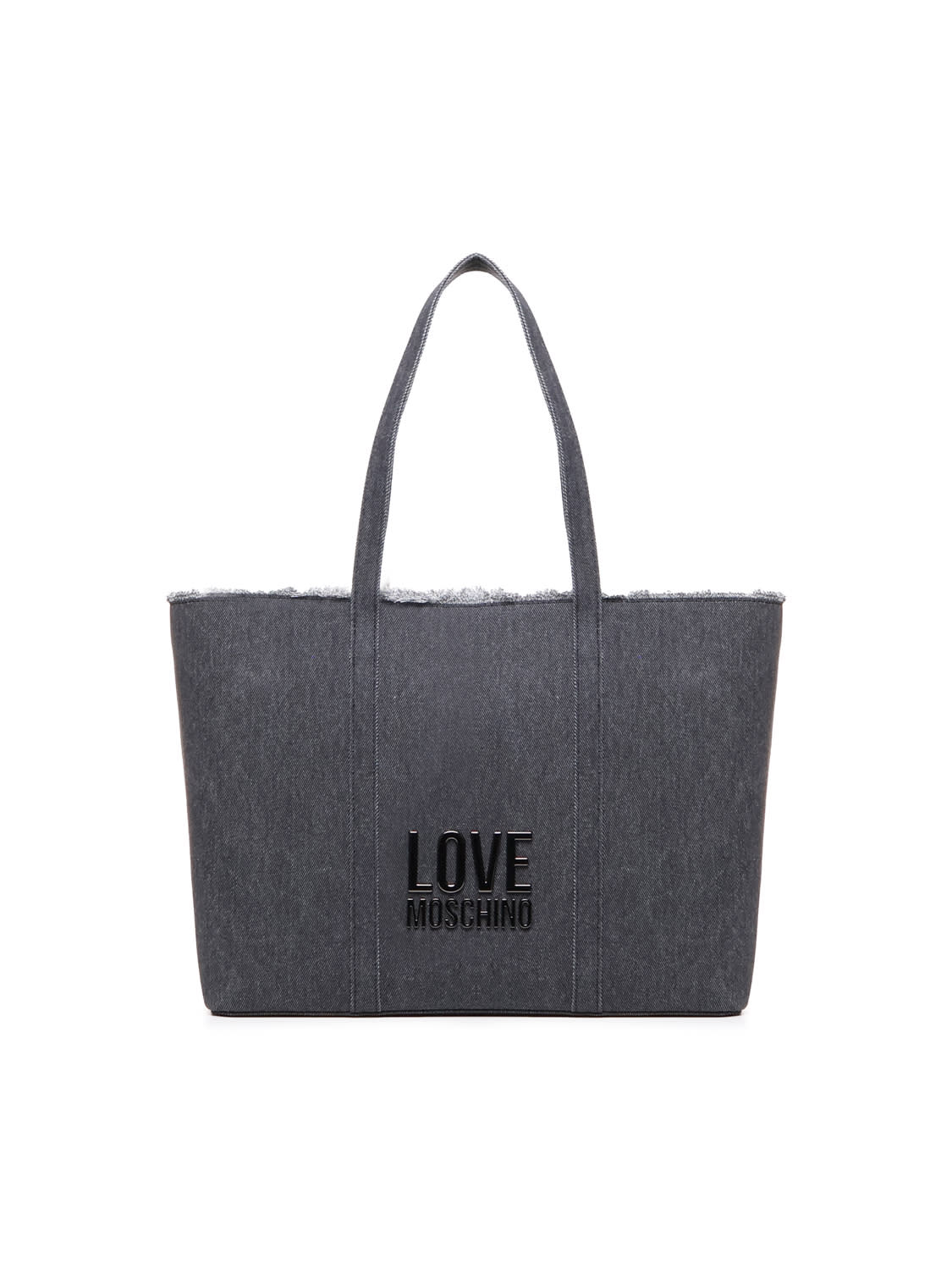 Shop Love Moschino Denim Icon Cotton Shopper Bag In Black