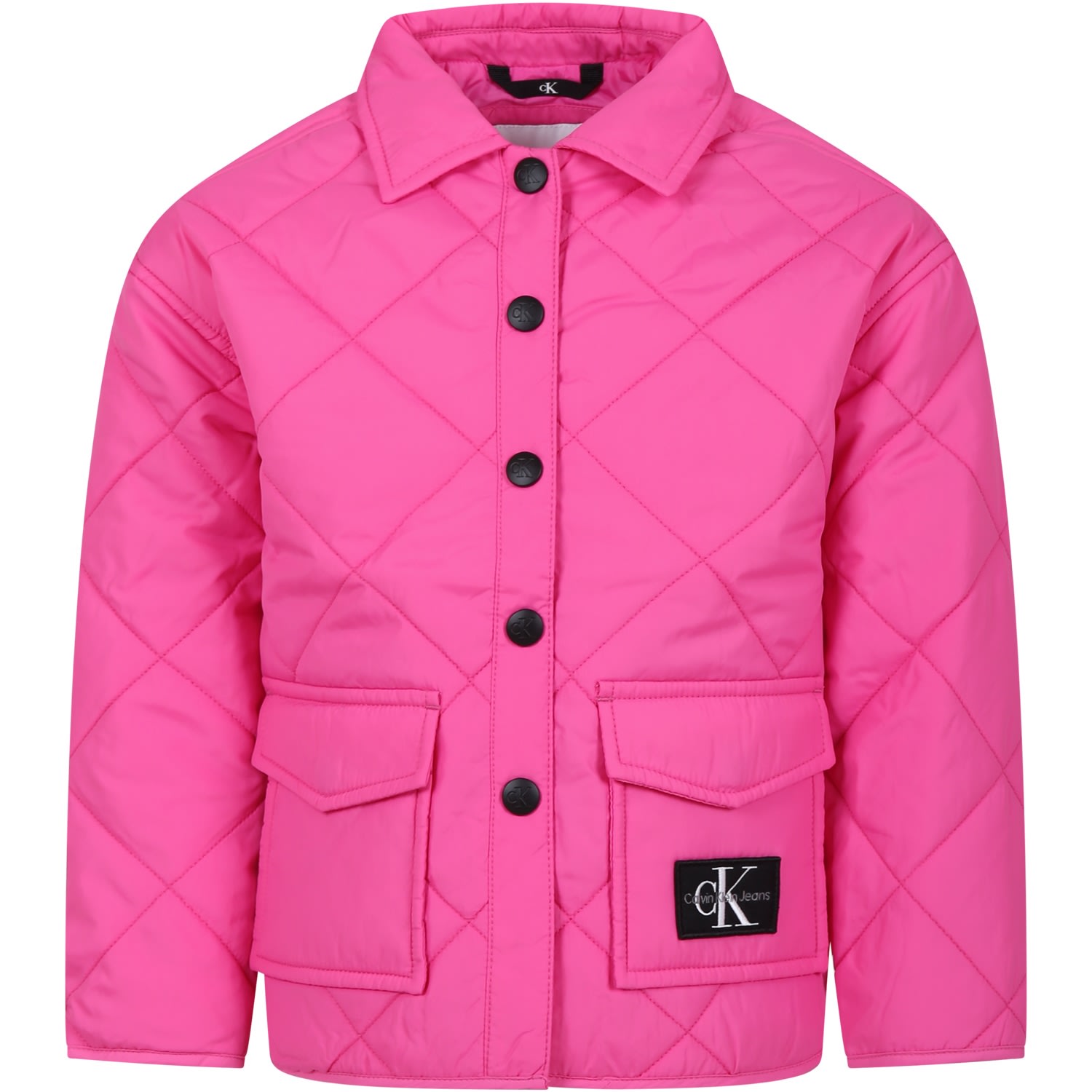 Calvin Klein Kids' Fuchsia Down Jacket For Girl With Logo