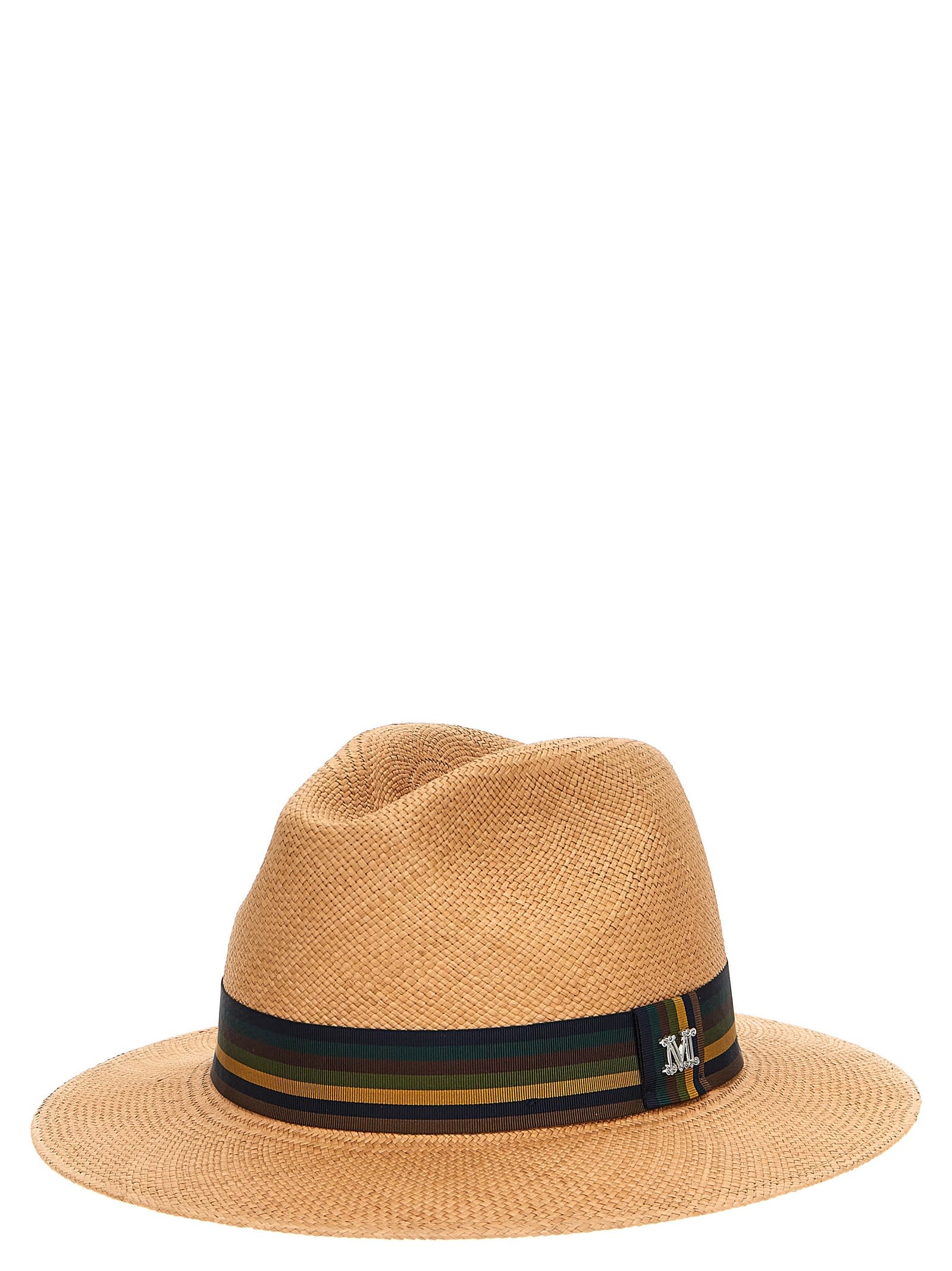Max Mara Straw Hat With Grosgrain Ribbon Trim In Beige