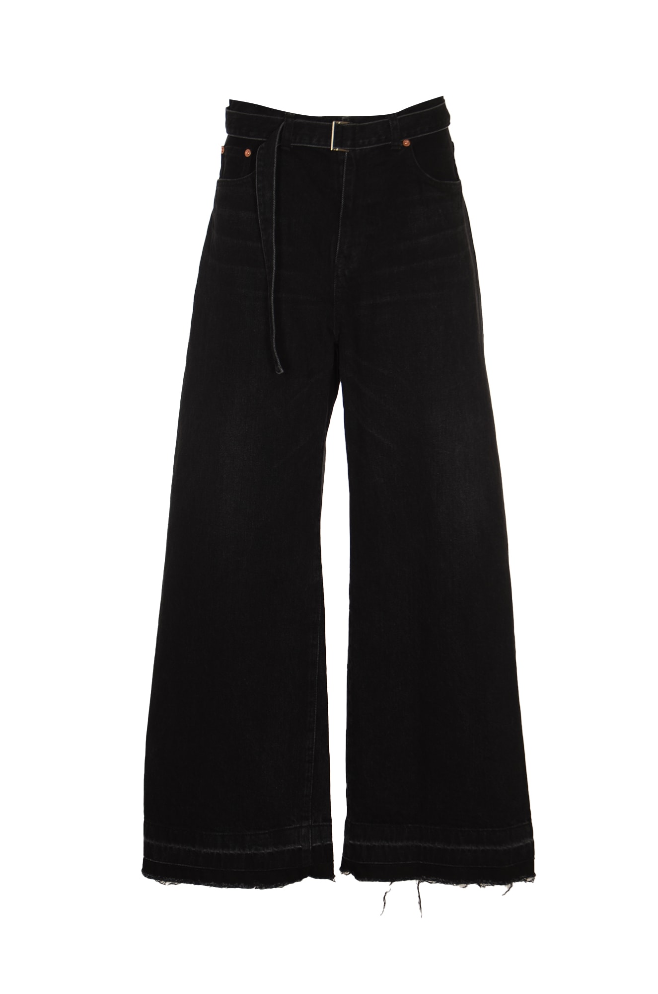 Shop Sacai Belted Jeans In Black