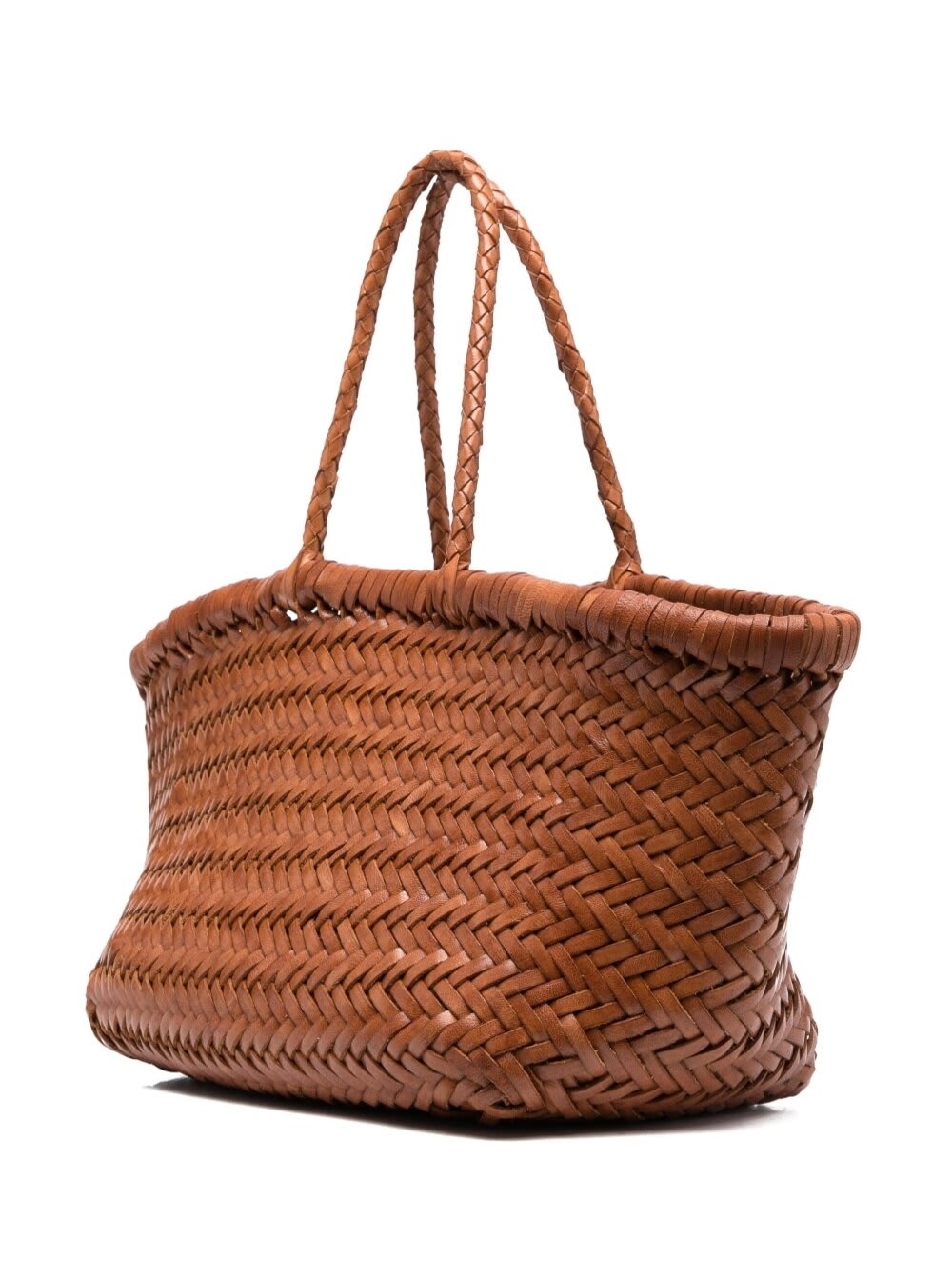 Dragon Diffusion Triple Jump Tan Brown Small Tote Bag In Braided Leather Woman In Brown
