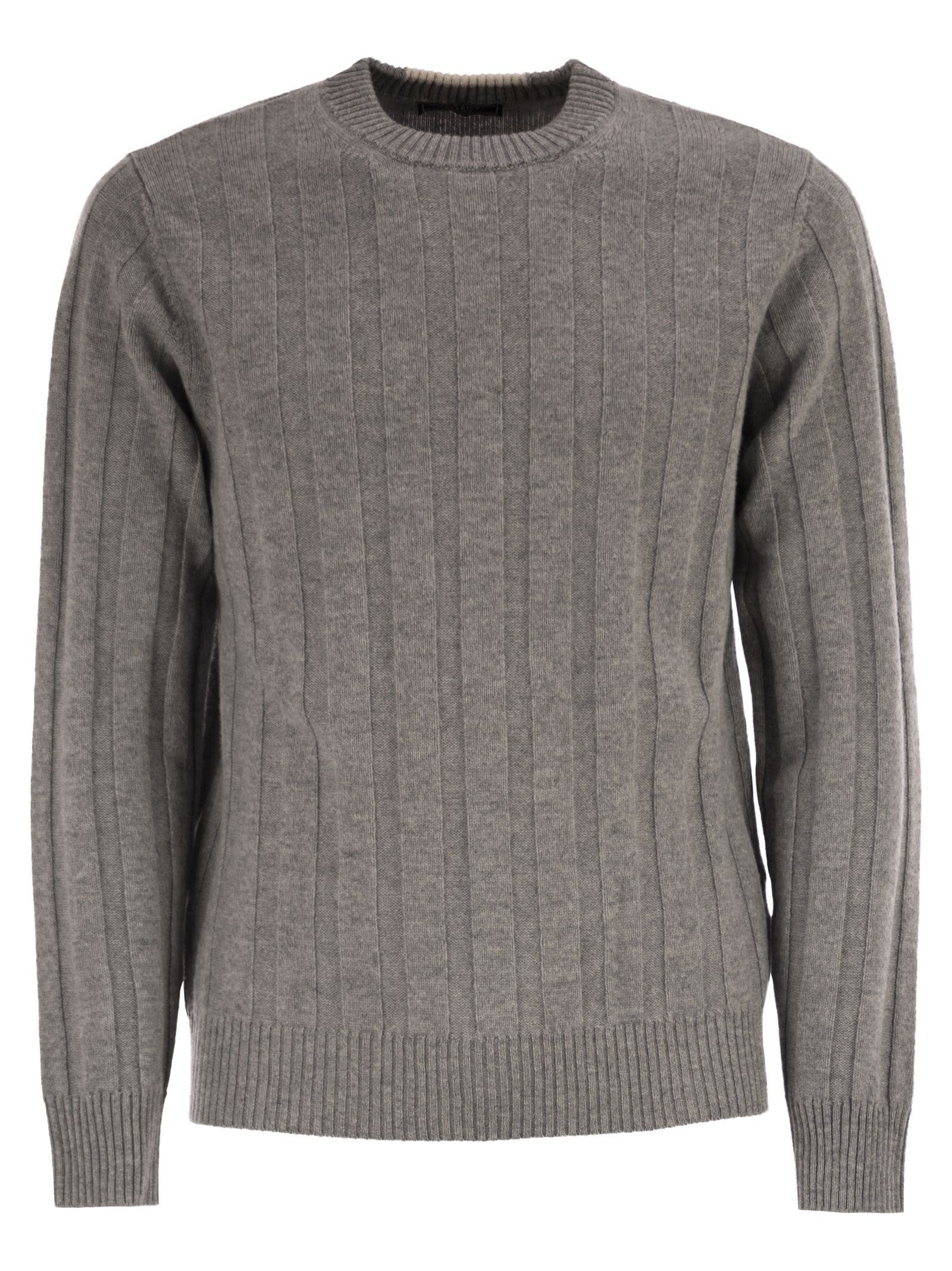 Peserico Wool And Cashmere Ribbed Jumper In Gray