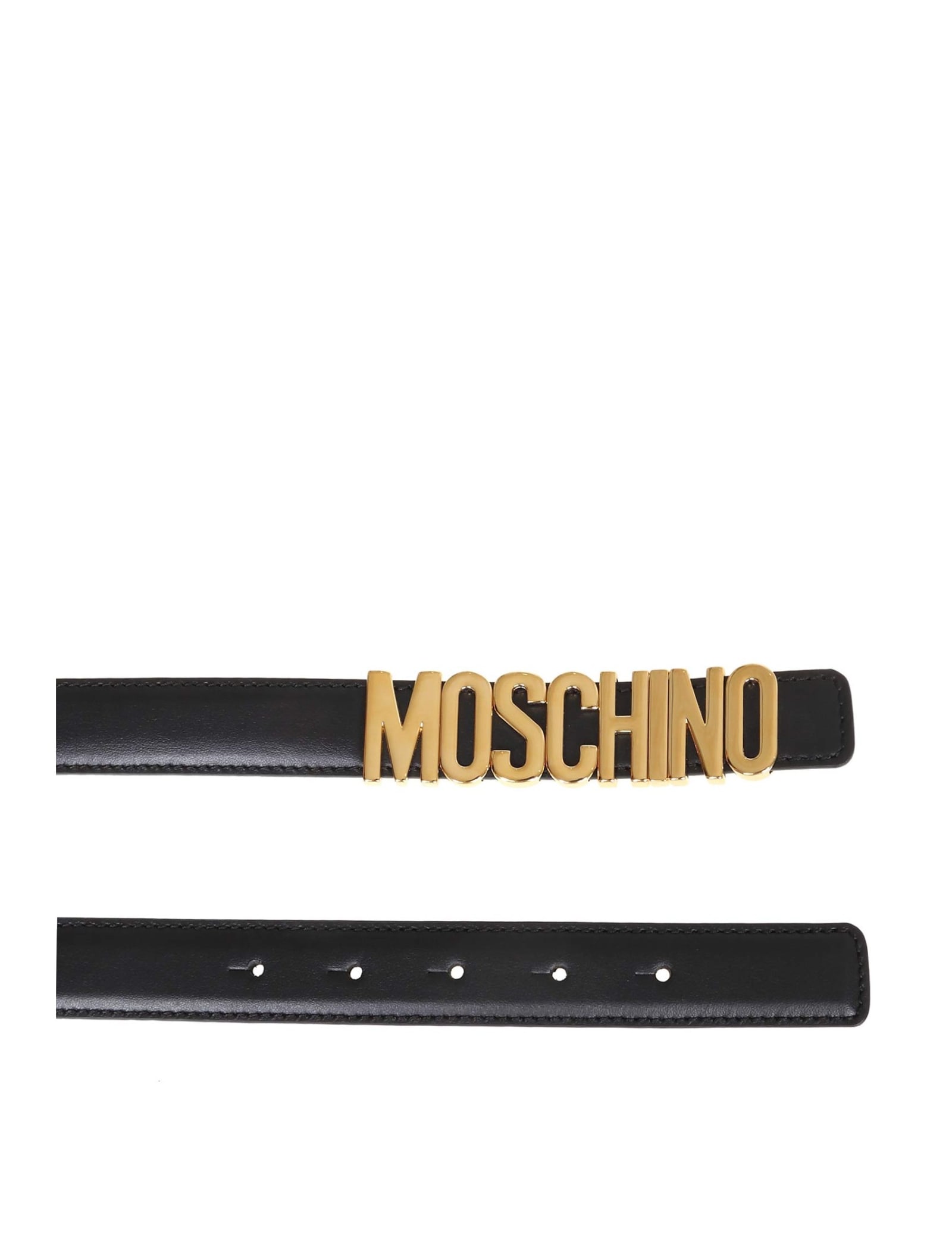 Shop Moschino Leather Belt Lettering Color Black In Nero