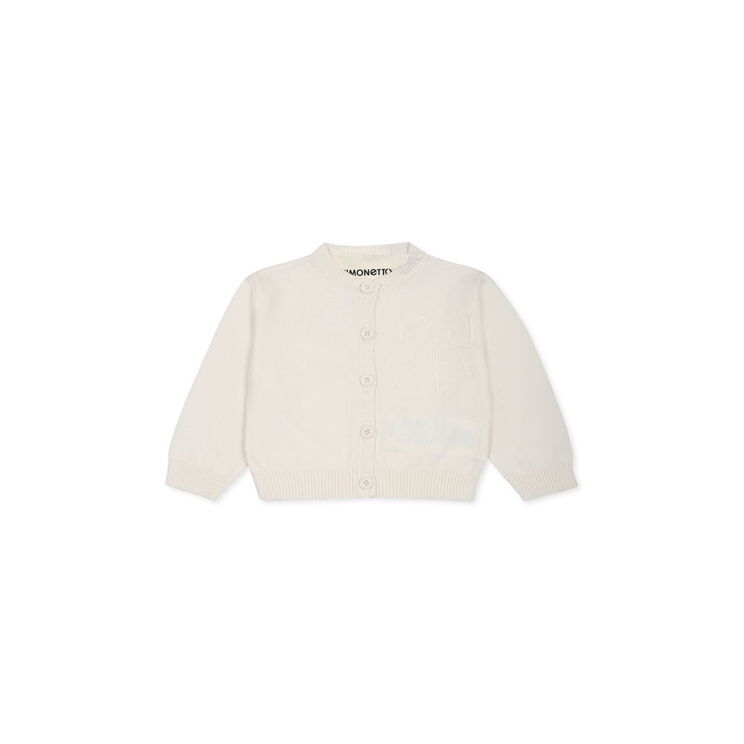Simonetta White Cardigan For Baby Girl With Bow In White