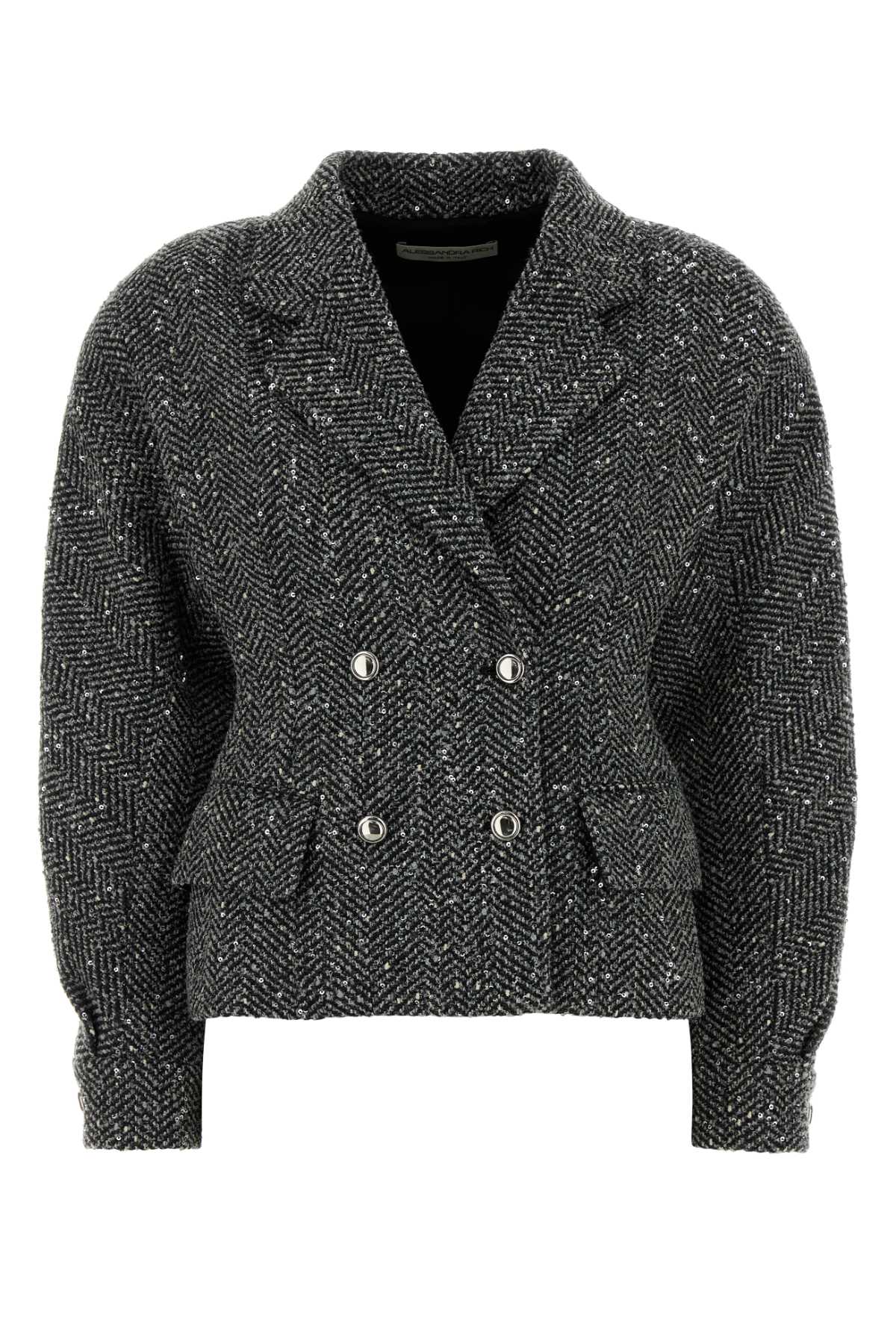 Alessandra Rich Sequin-embellished Herringbone Jacket In Gray