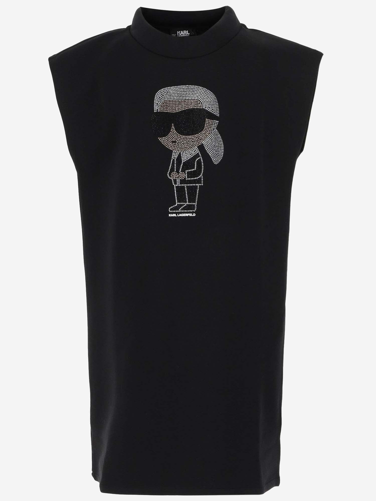 Shop Karl Lagerfeld Cotton Blend Dress With Rhinestones In Black