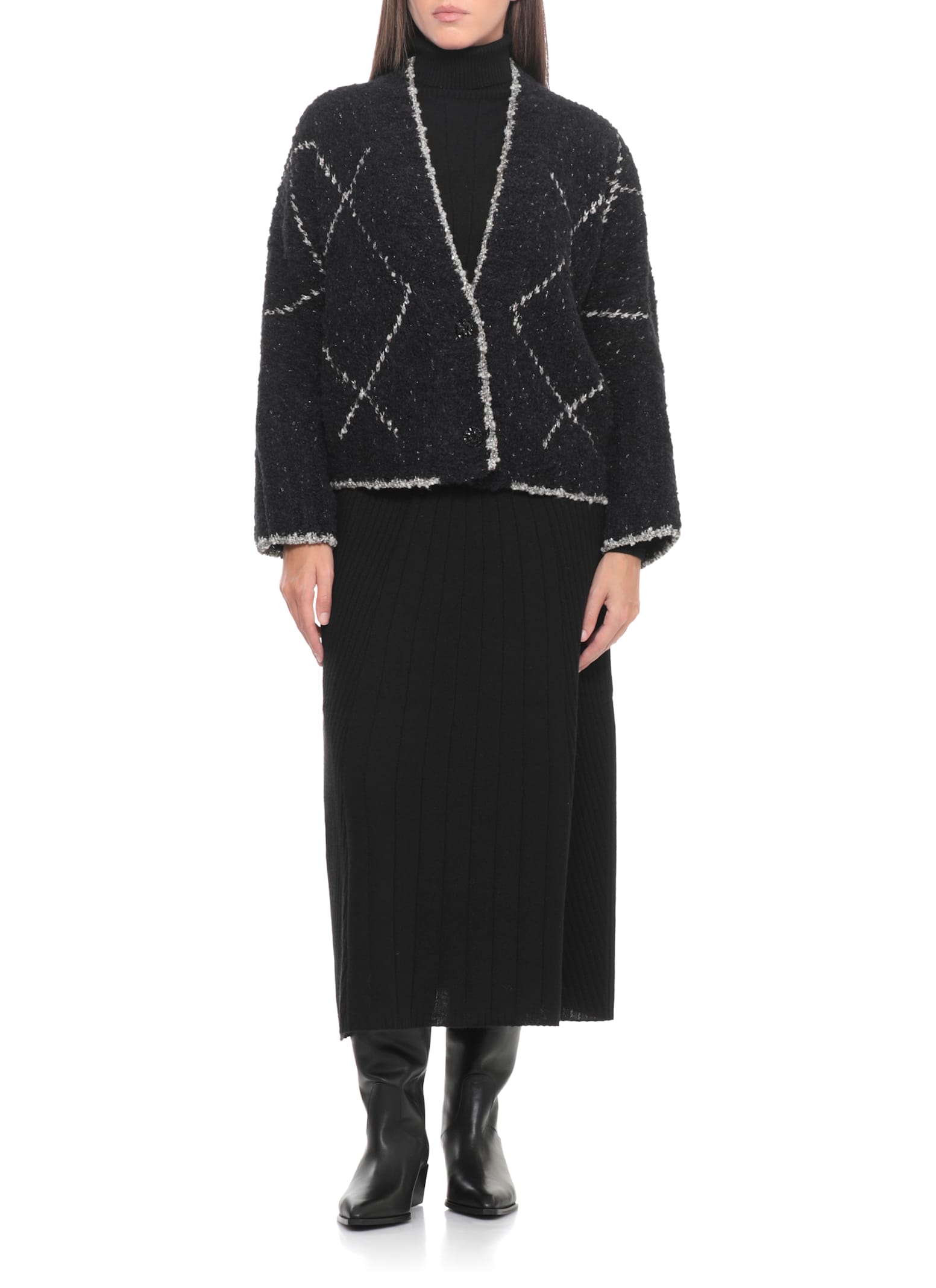 D Exterior Cardigan With Geometric Pattern In Black