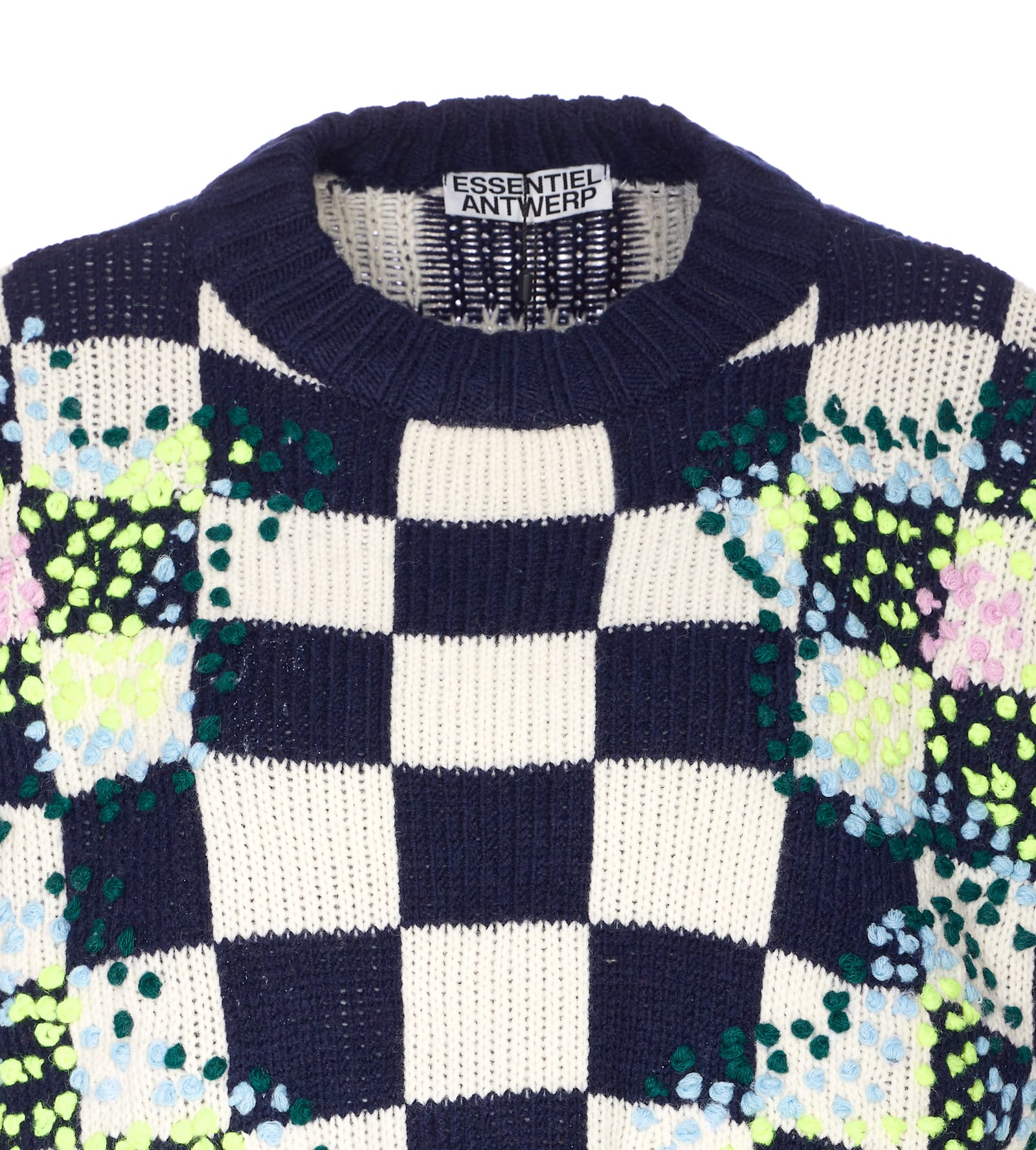 Essentiel Antwerp Embroidered Check Sweater In Blue