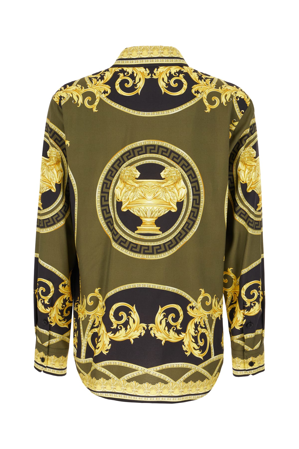 Shop Versace Printed Viscose Shirt In Black Dark Olive Gold