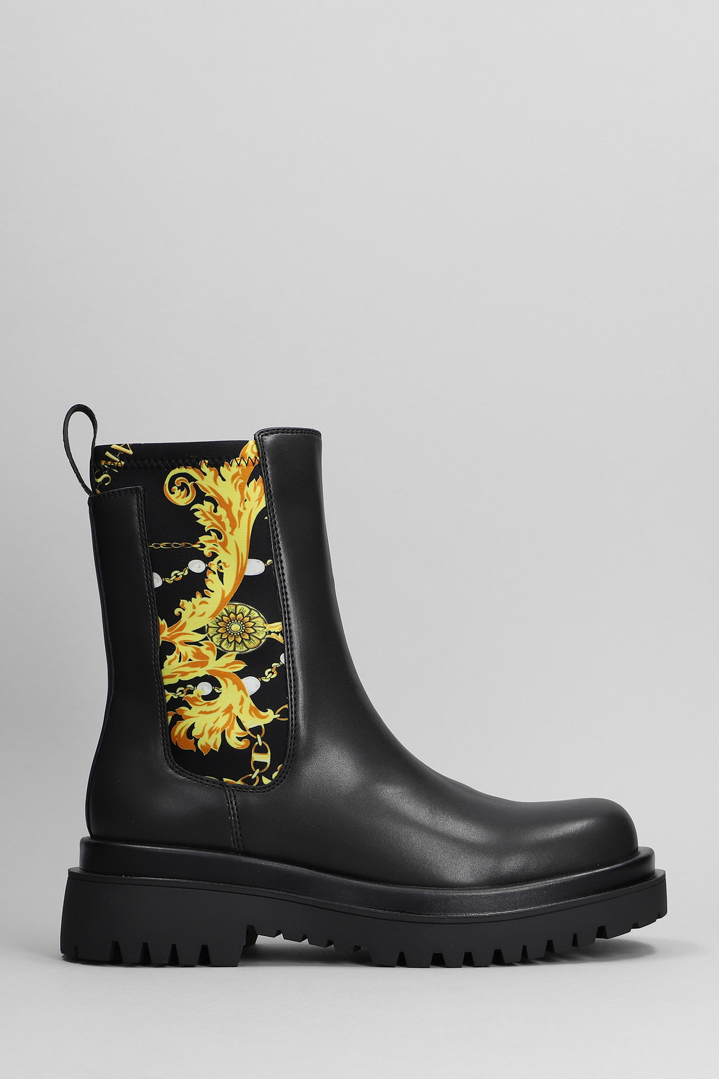 VERSACE JEANS COUTURE COMBAT BOOTS IN BLACK LEATHER