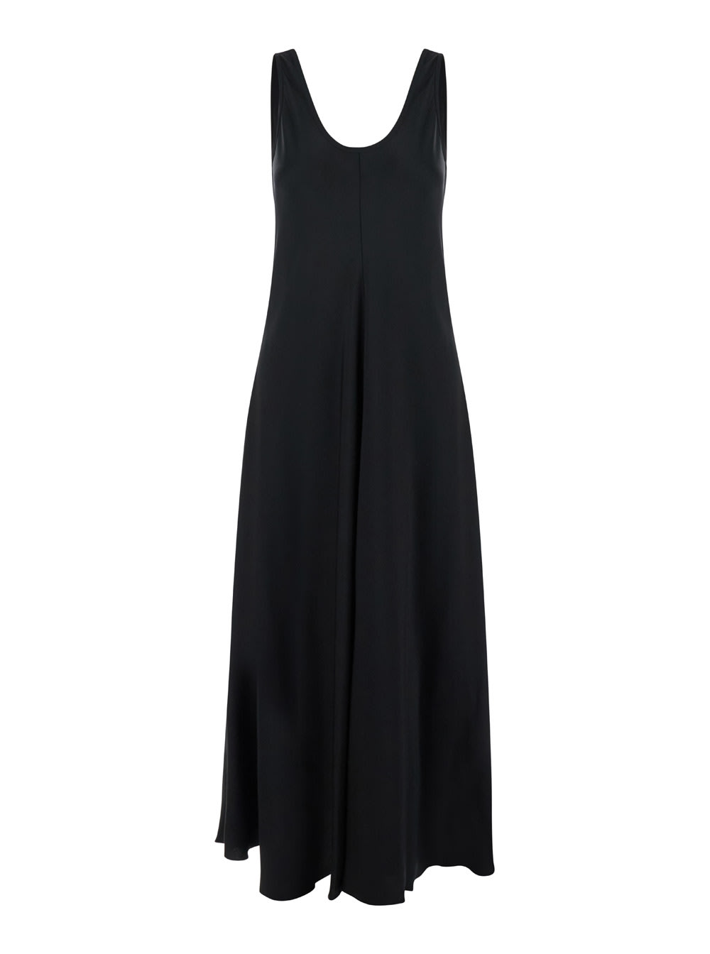 Forte_Forte Long Black Dress With U Neck In Satin Woman