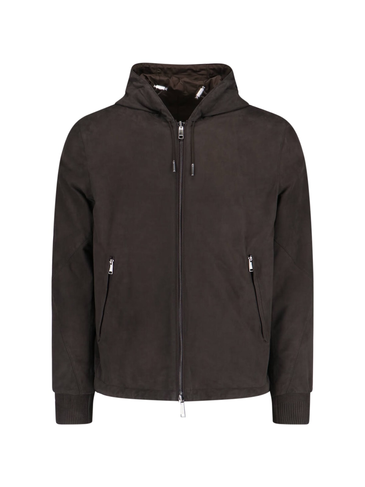 Zegna Drawstring Hooded Jacket In Brown