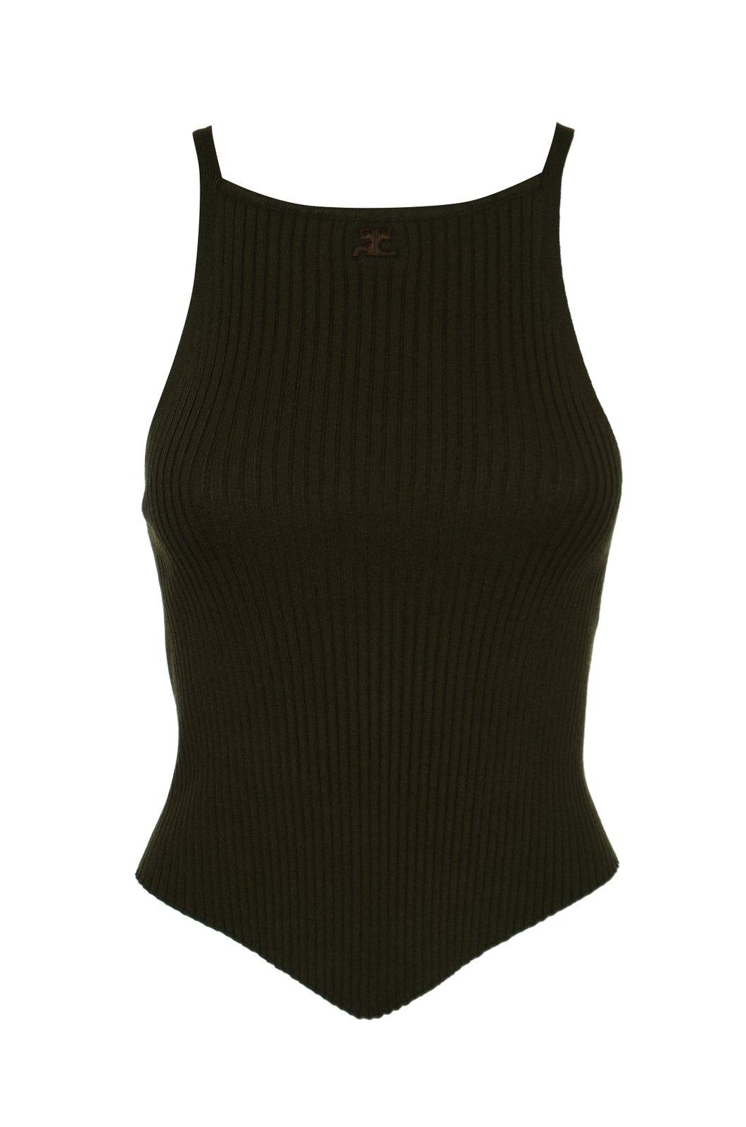 Shop Courrèges Rib Knit Pointy Tank Top In Brown