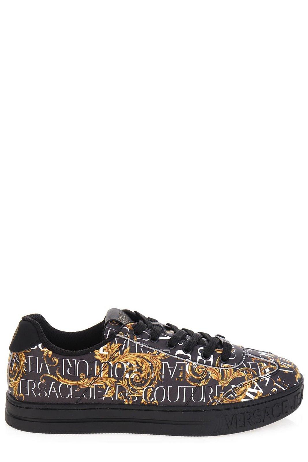 Shop Versace Jeans Couture Barocco Printed Lace-up Sneakers In Black