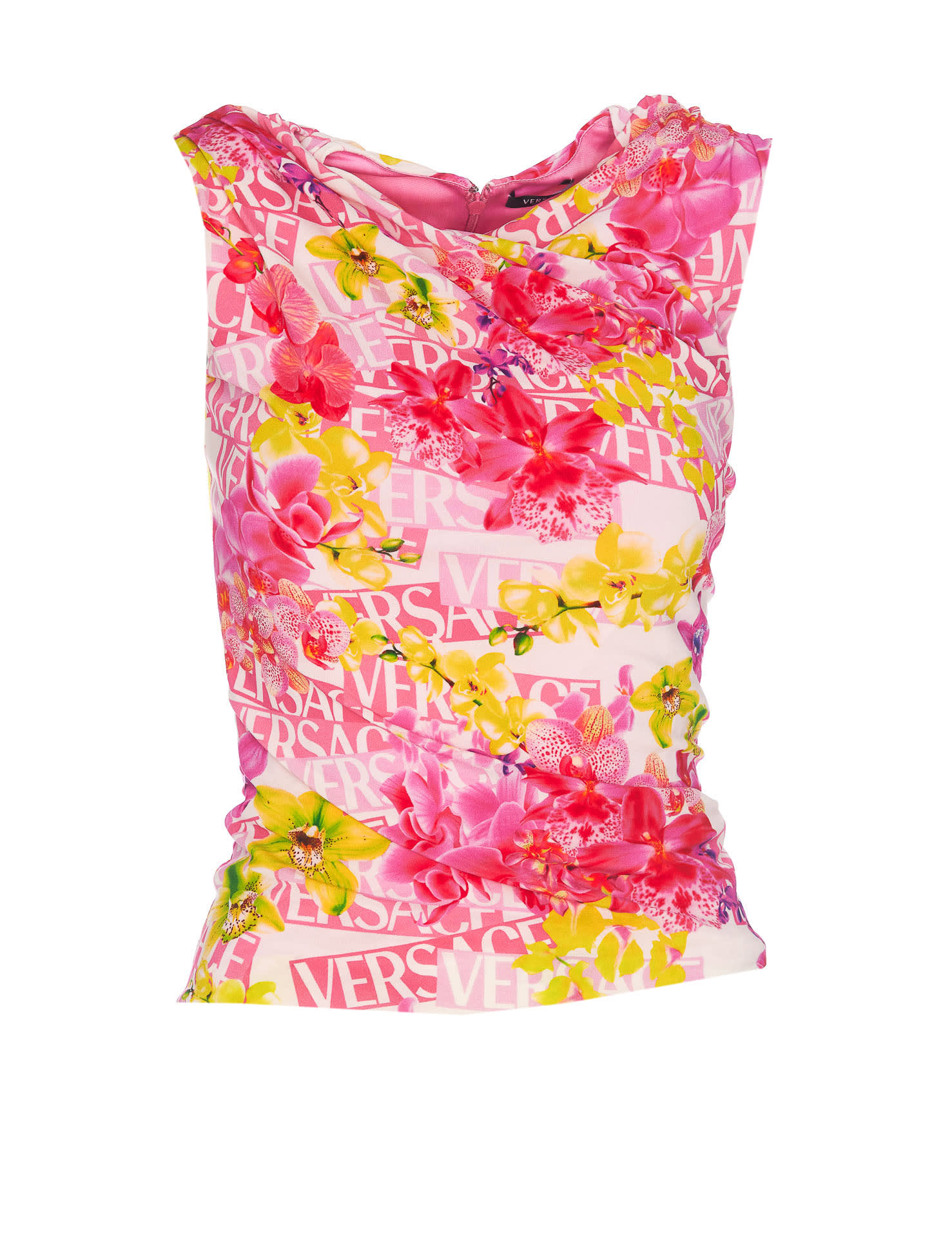 Versace Sleeveless Printed Top In Pink